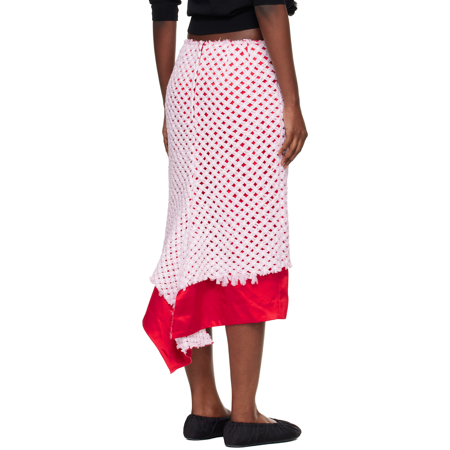  Comme Des Garçons Red & Pink Tulle Braided Mesh Midi Skirt 