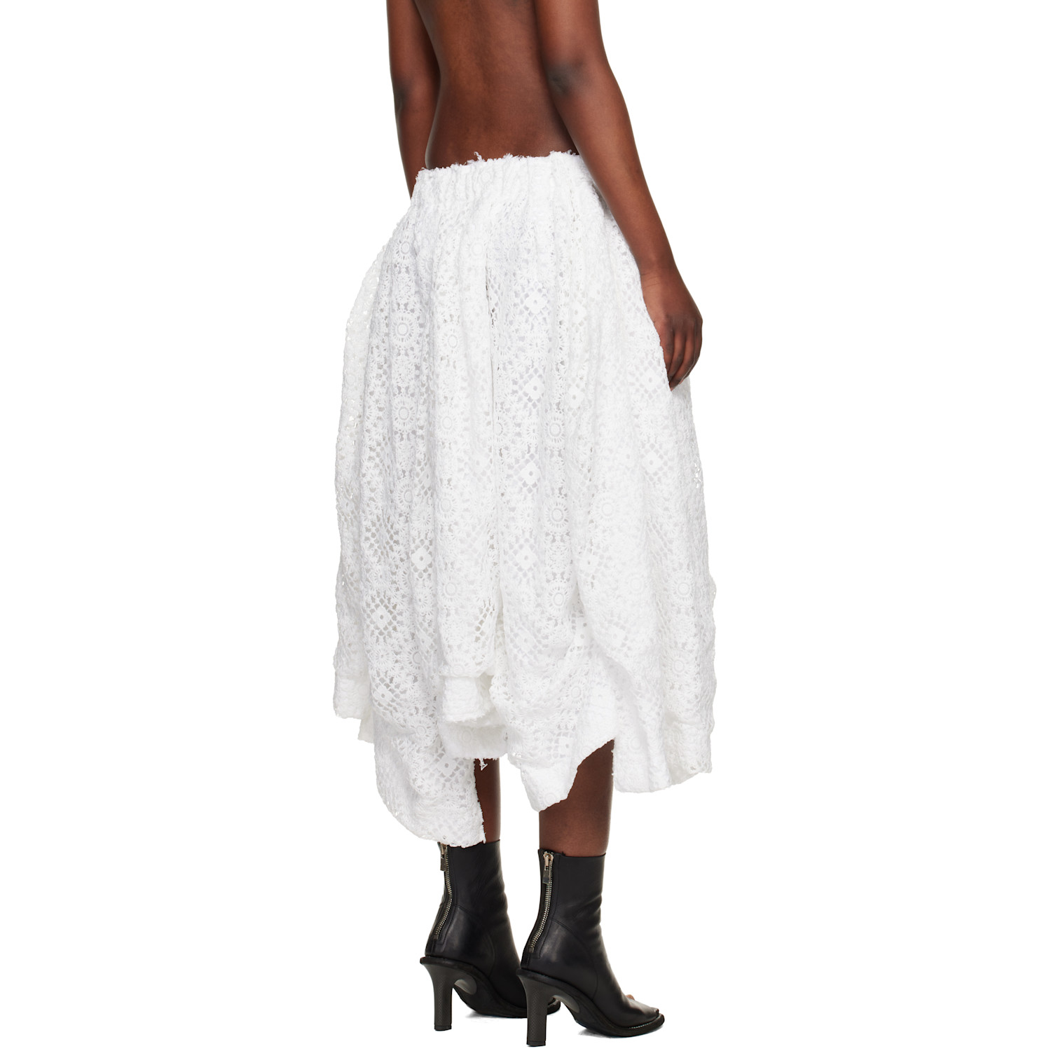  Comme Des Garçons Off-white Polyester Chemical Lace Midi Skirt 