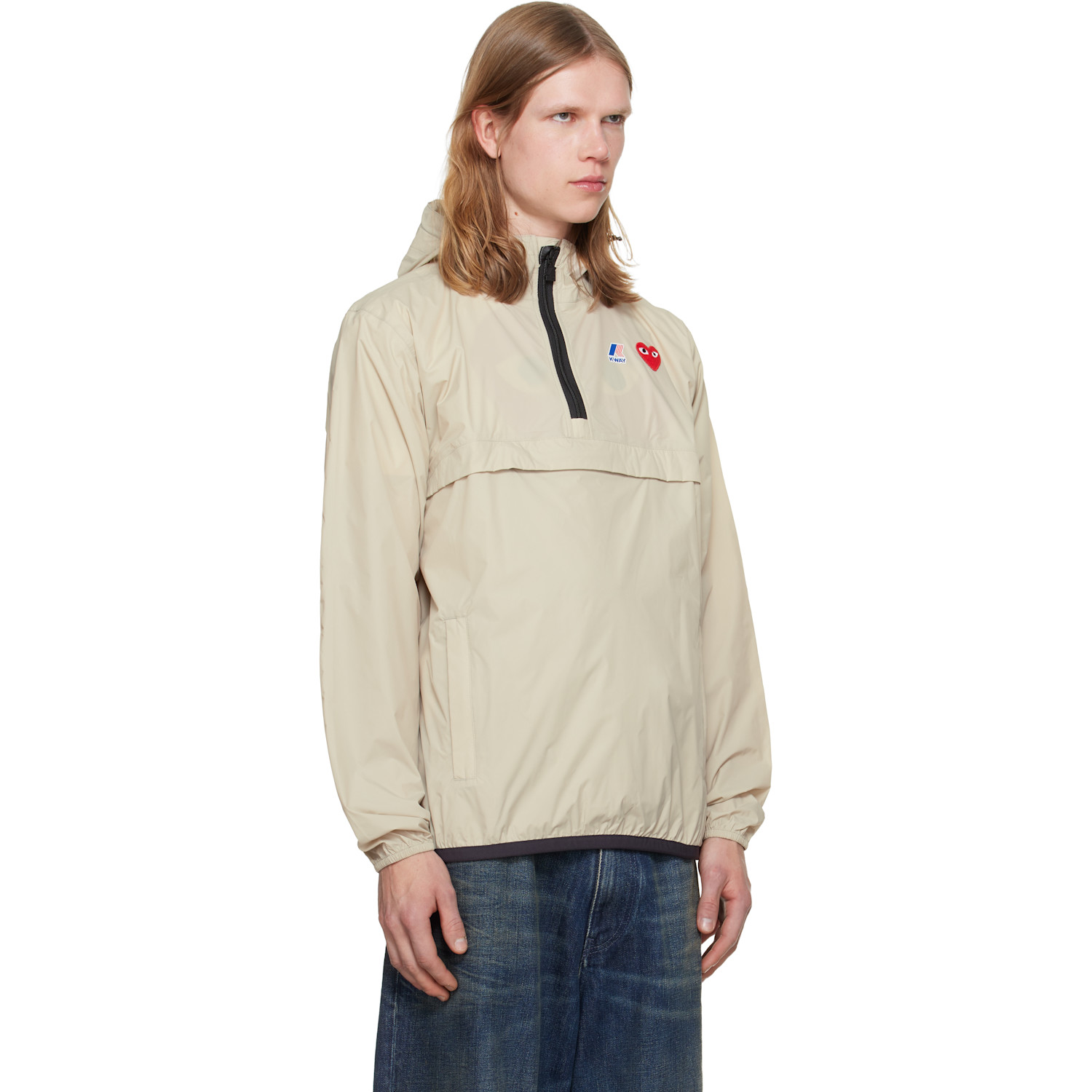  Comme Des Garçons Play Beige K-way Edition Half Zip Jacket 