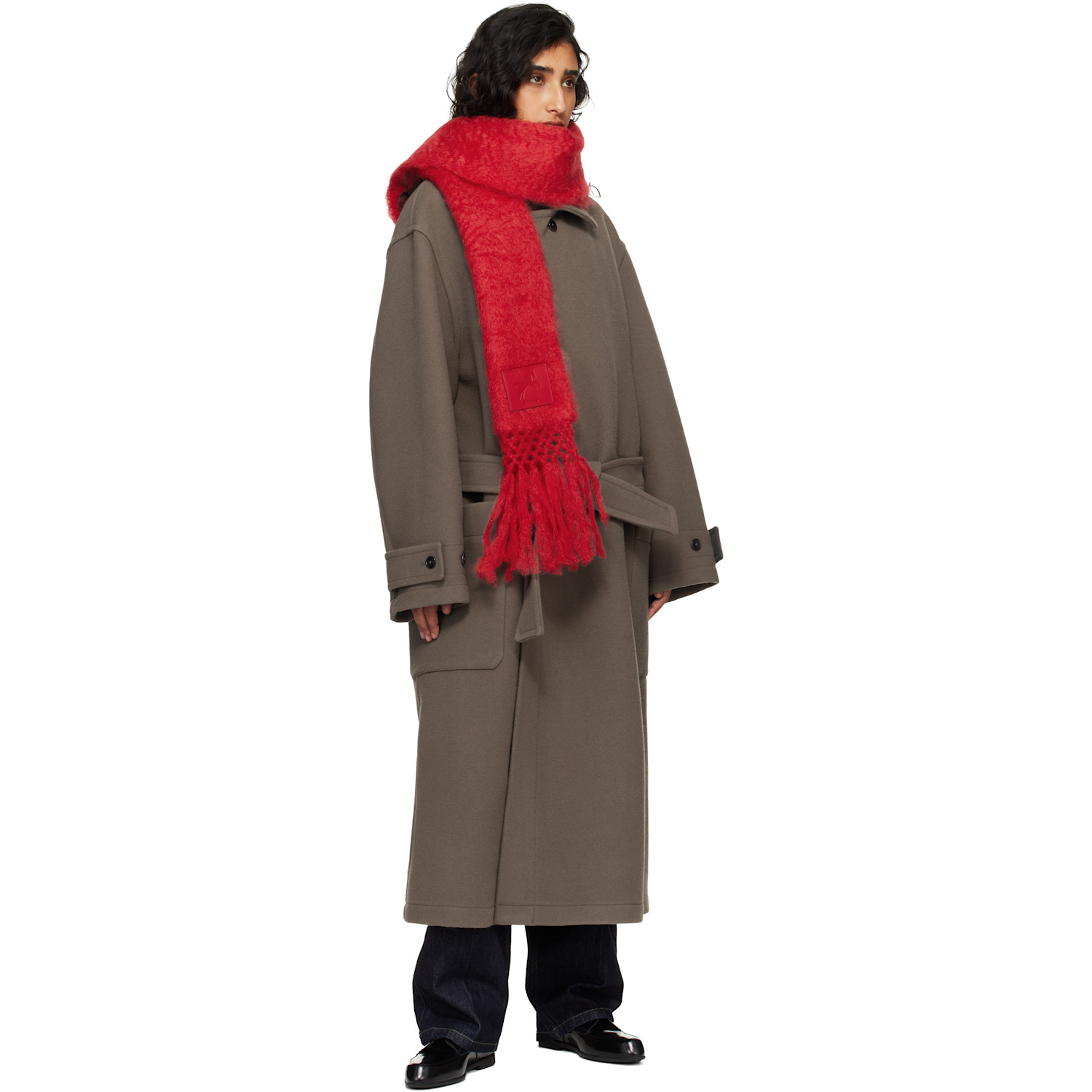  Jil Sander Red Wool Blend Scarf 