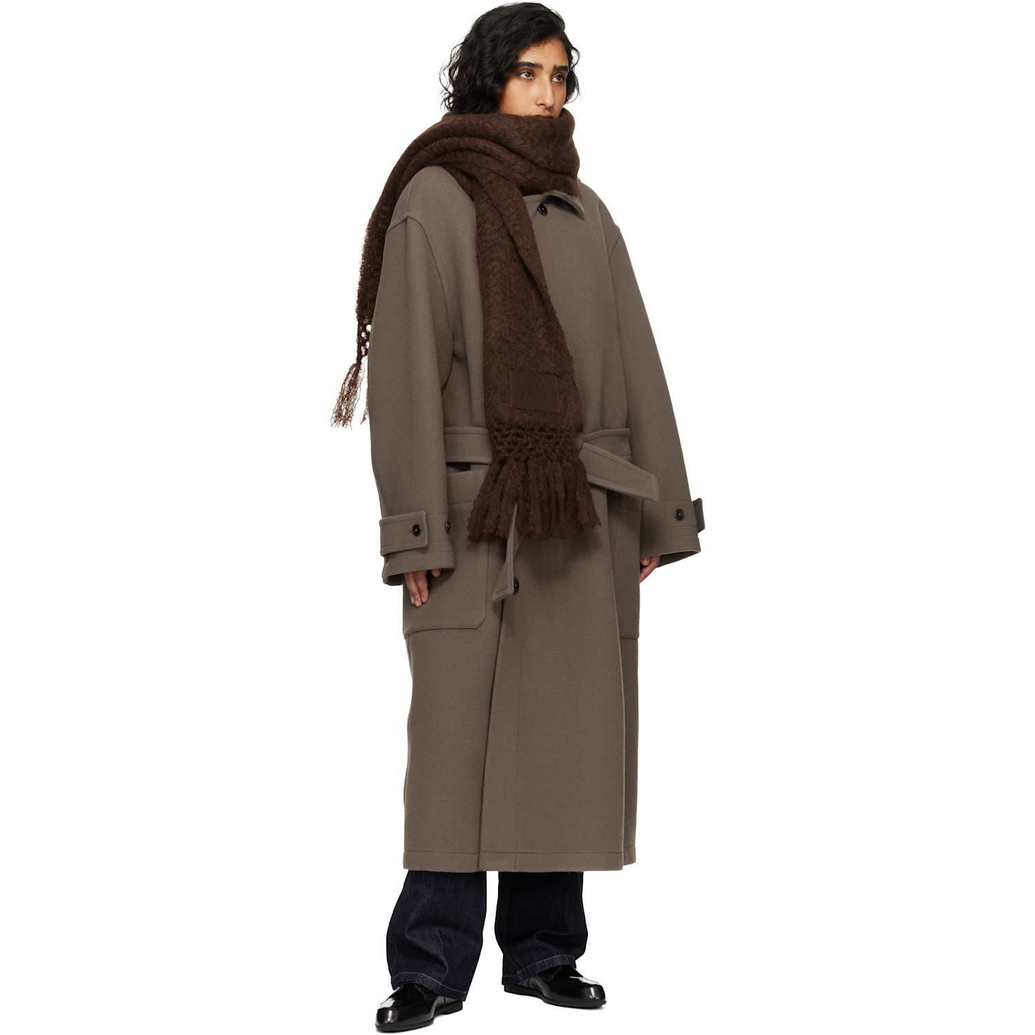  Jil Sander Brown Wool Blend Scarf 