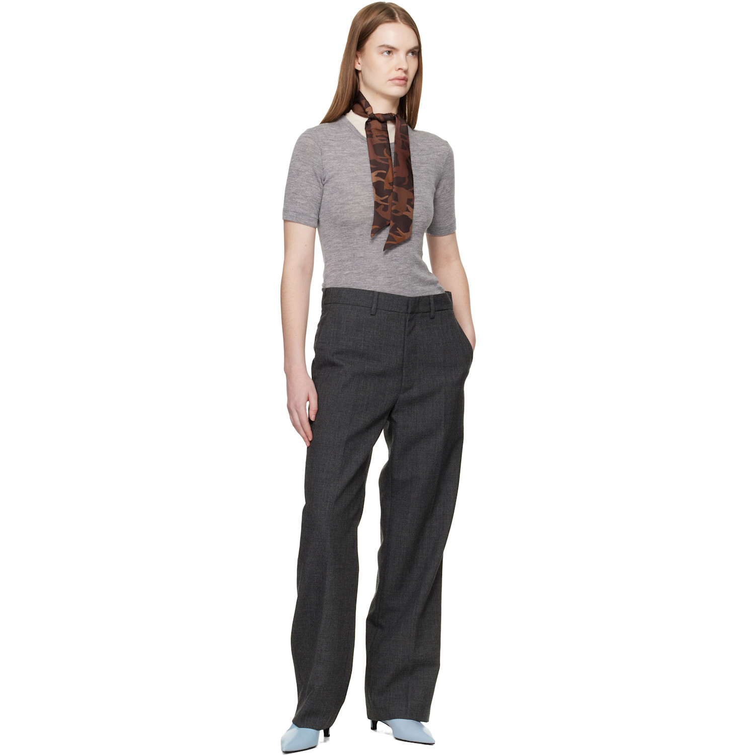  Jil Sander Brown Printed Silk Scarf 