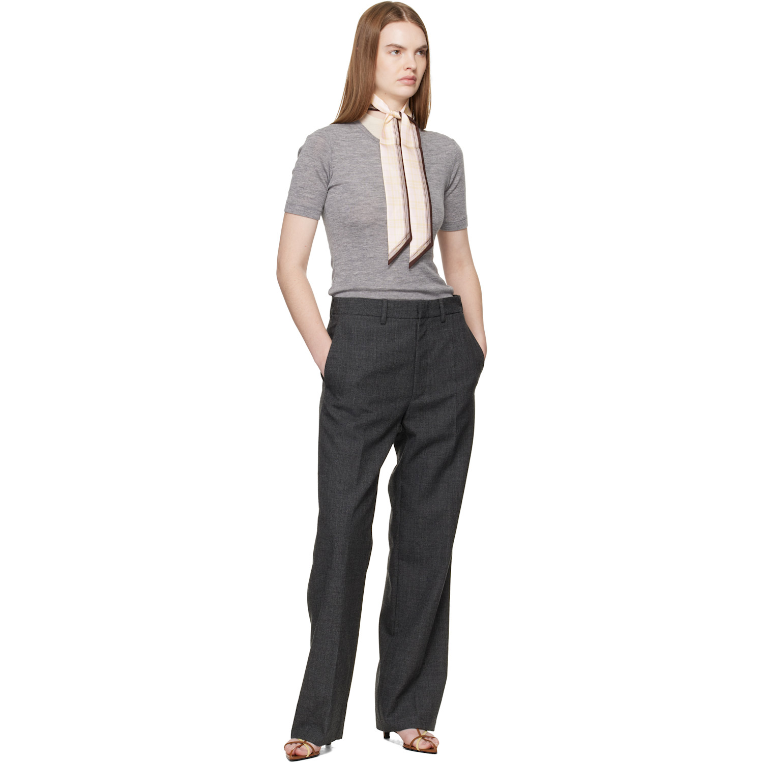  Jil Sander Pink Twilly Check Scarf 