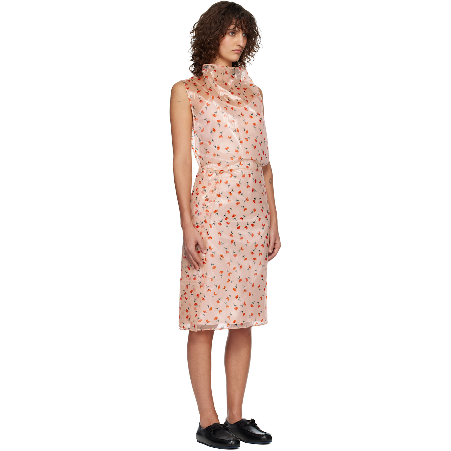  Jil Sander Pink Floral Lined Midi Dress 