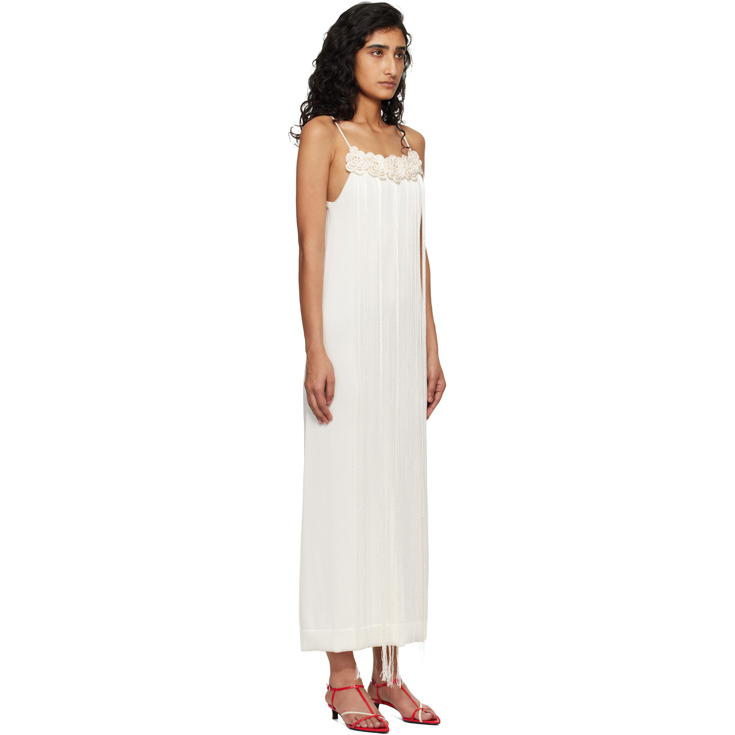  Jil Sander Off-white Cotton Double Spaghetti Straps Maxi Dress 