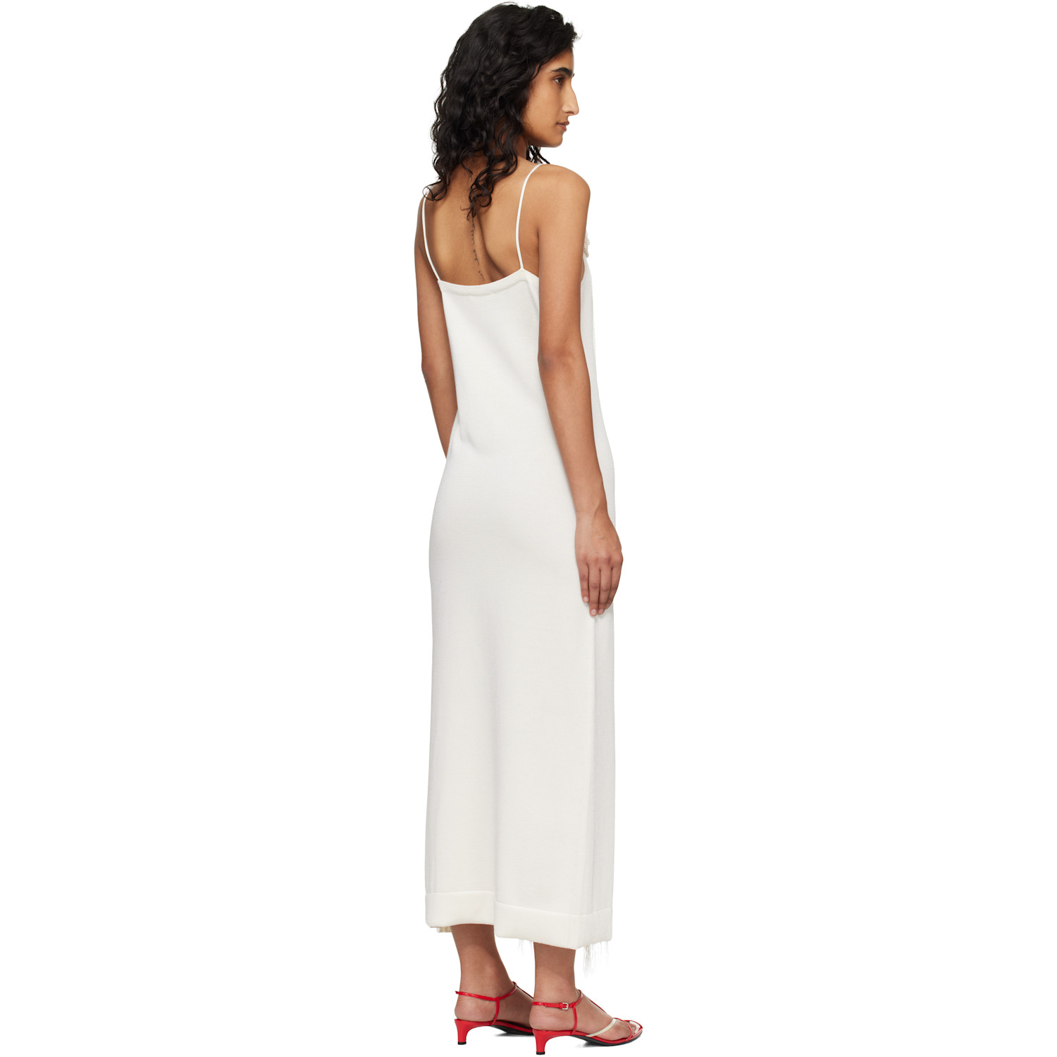  Jil Sander Off-white Cotton Double Spaghetti Straps Maxi Dress 
