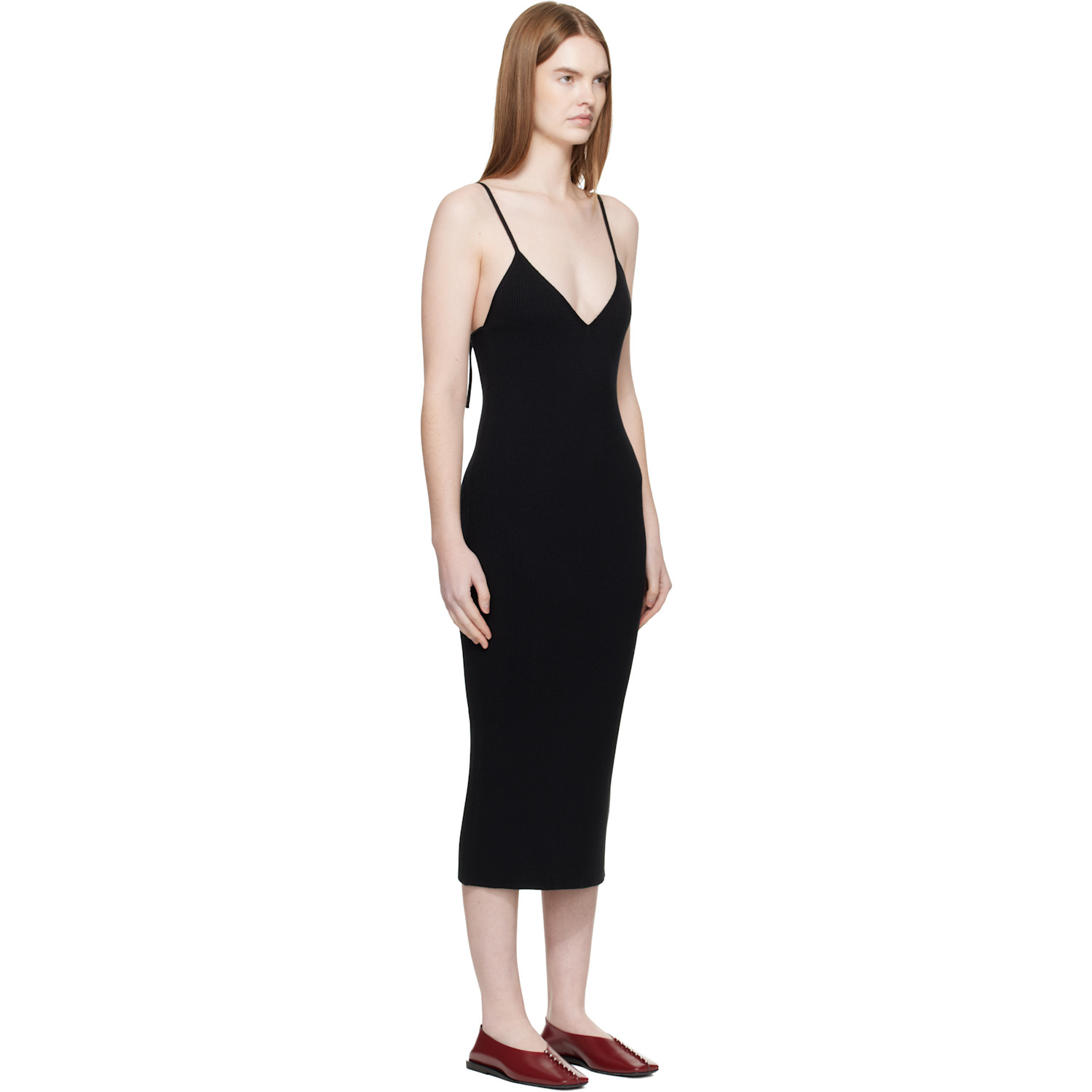  Jil Sander Black Merino Wool Fine Rib Midi Dress 