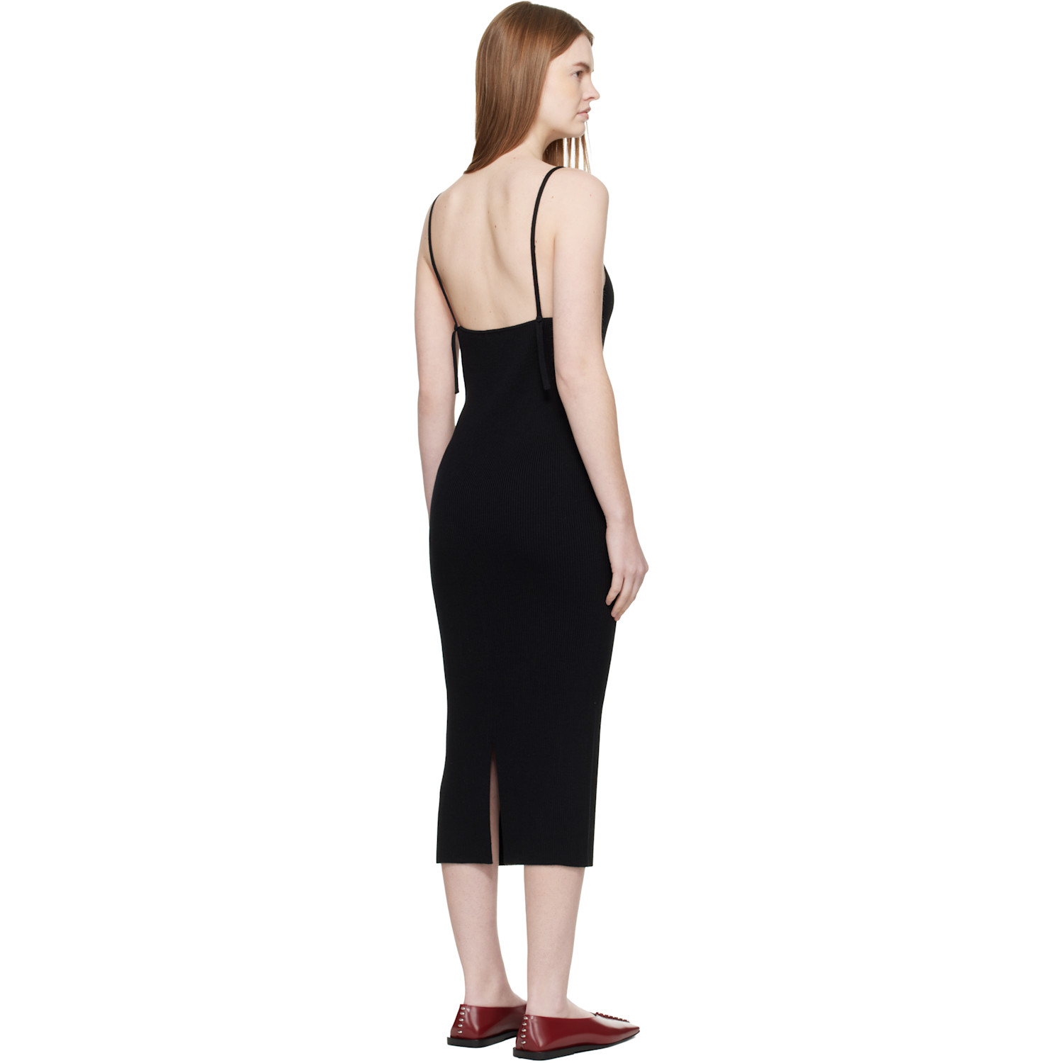  Jil Sander Black Merino Wool Fine Rib Midi Dress 