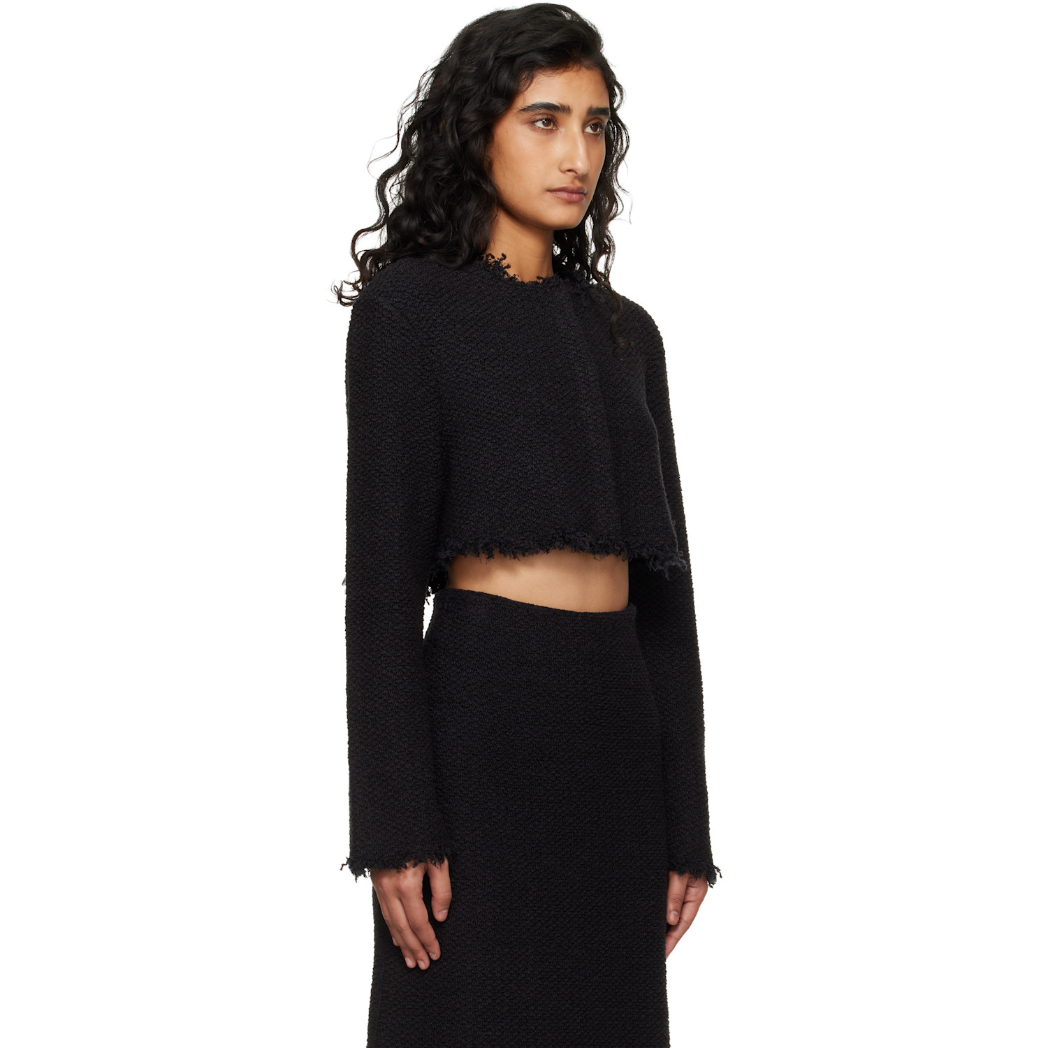  Jil Sander Black Boucle Long Sleeves Cropped Jacket 