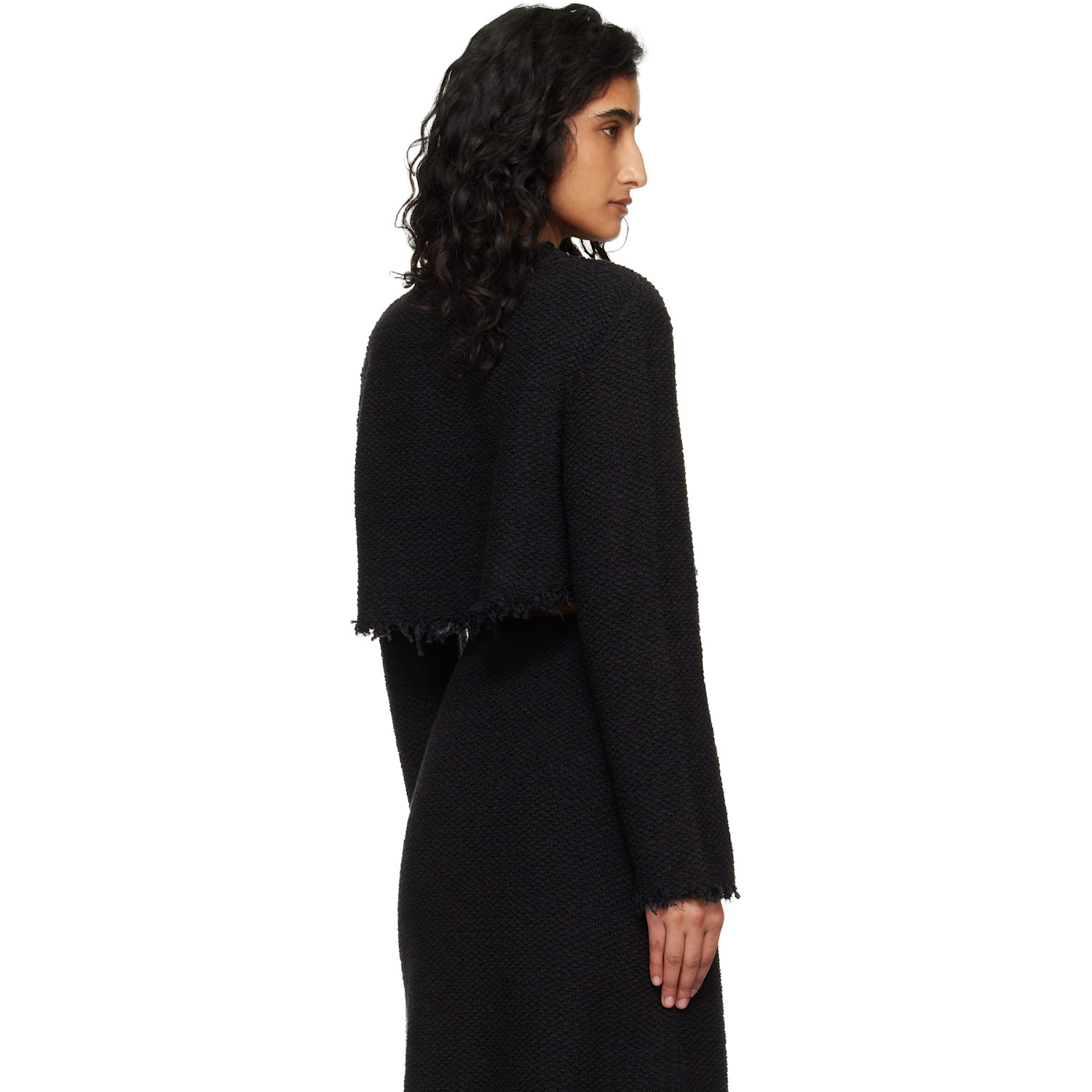  Jil Sander Black Boucle Long Sleeves Cropped Jacket 