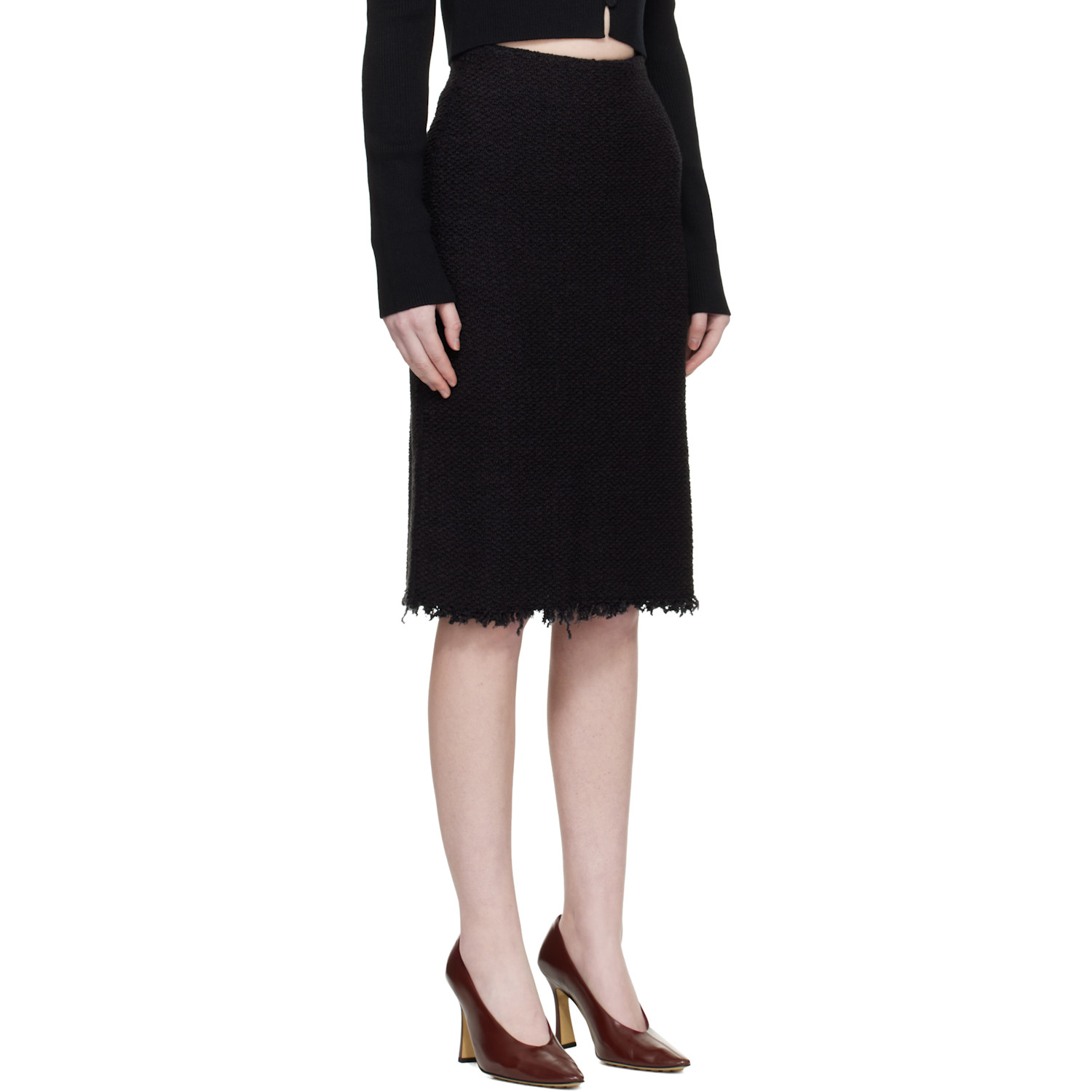  Jil Sander Black Frayed Edge Midi Skirt 