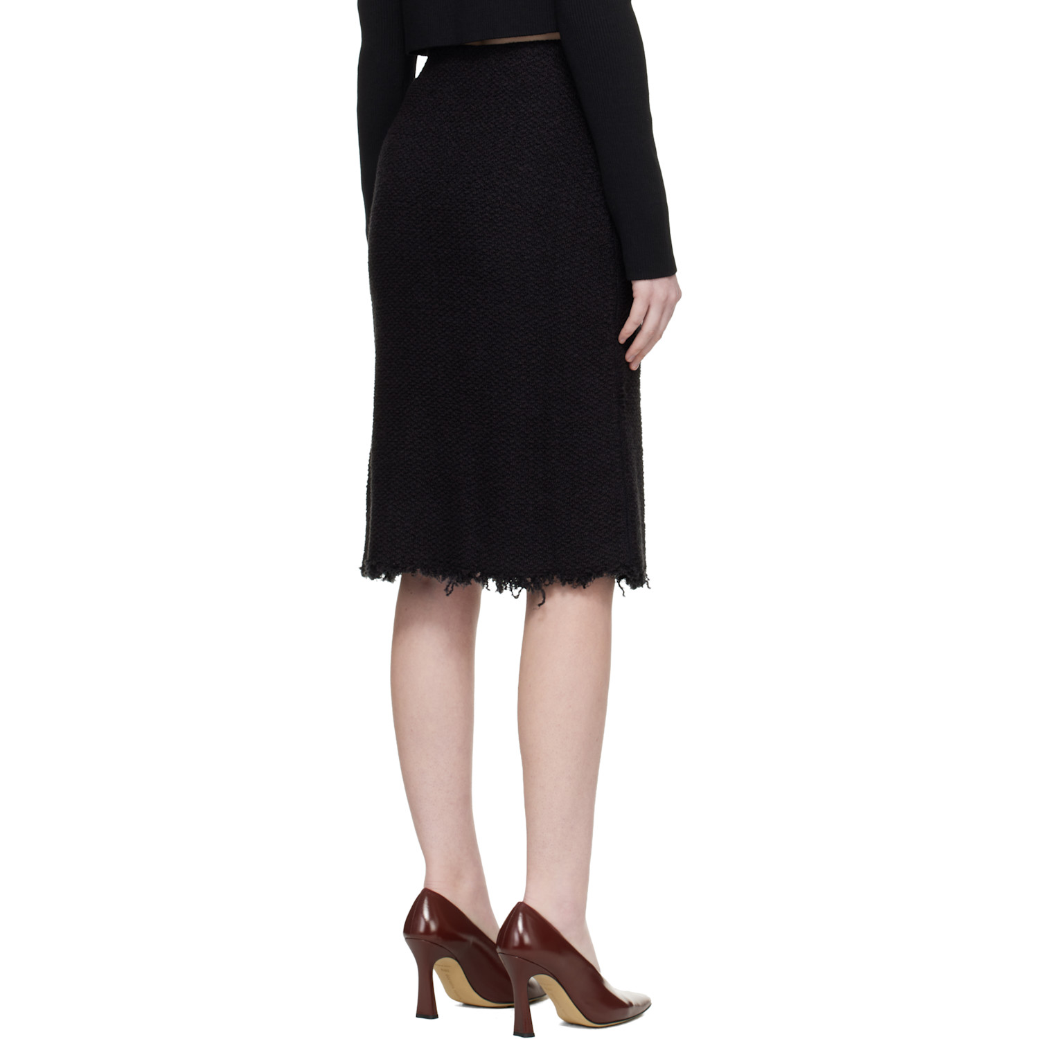  Jil Sander Black Frayed Edge Midi Skirt 