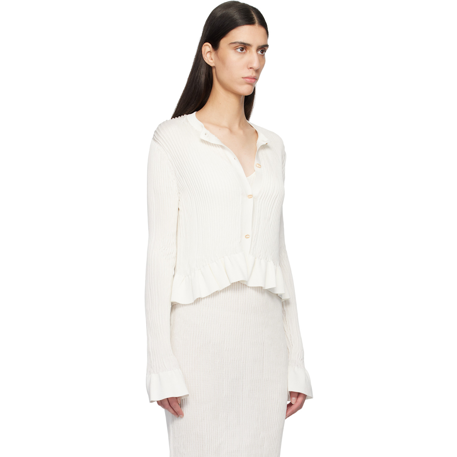  Jil Sander Off-white Long Sleeves Frill Detail Cardigan 