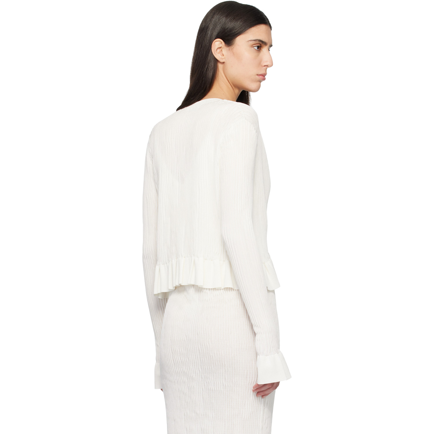  Jil Sander Off-white Long Sleeves Frill Detail Cardigan 