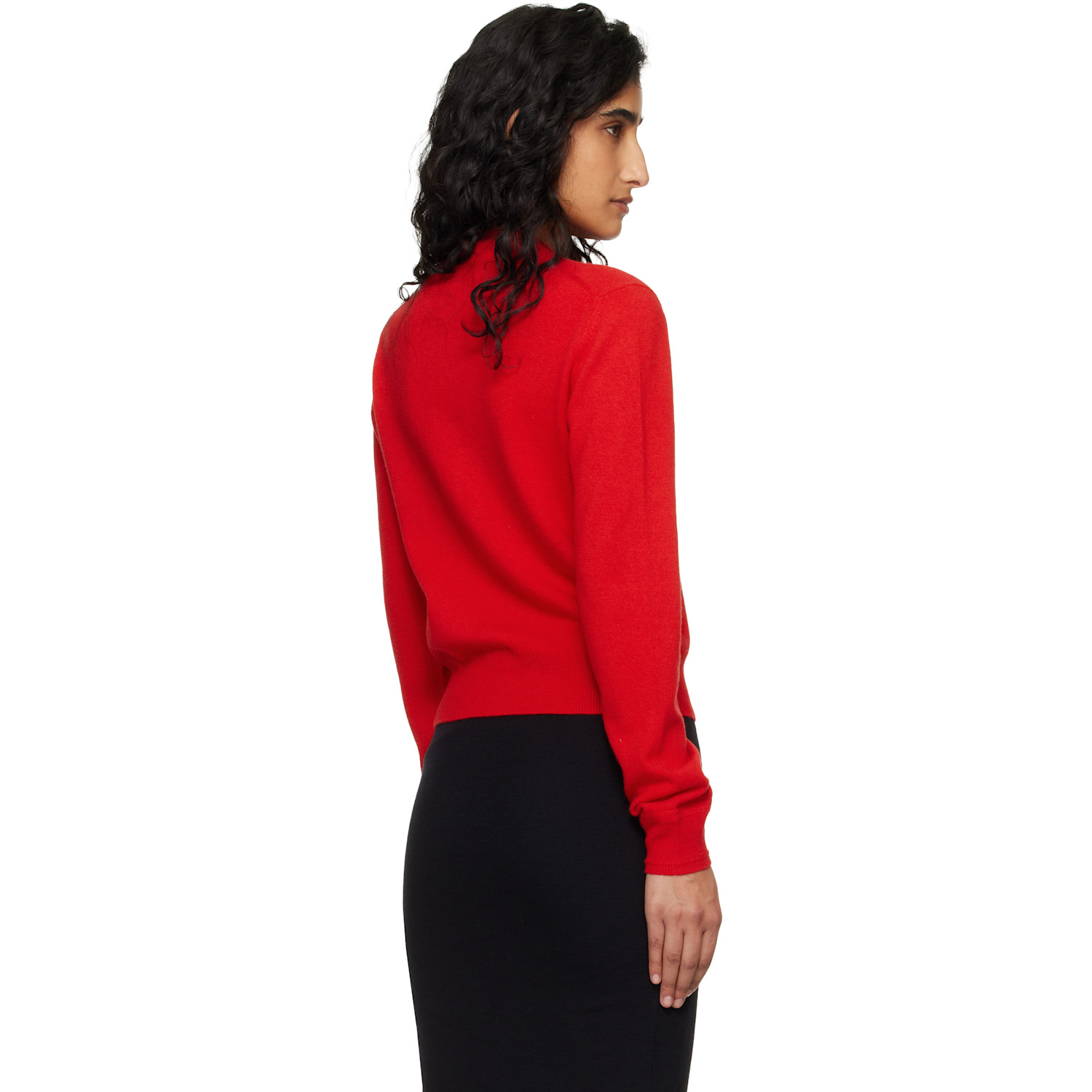  Jil Sander Red Lightweight Wool Crew Neck Cardigan 