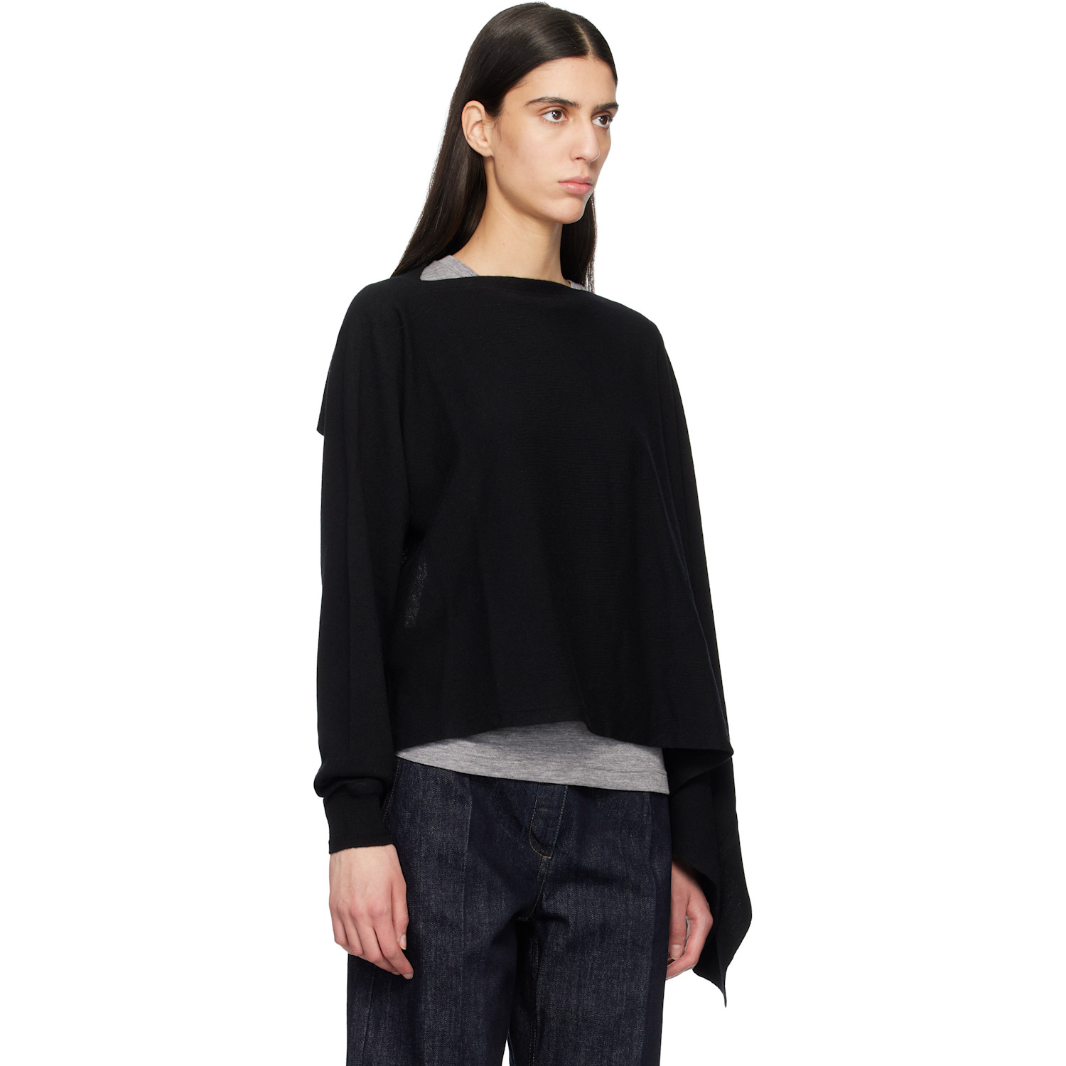  Jil Sander Black Cape One Sleeve Sweater 