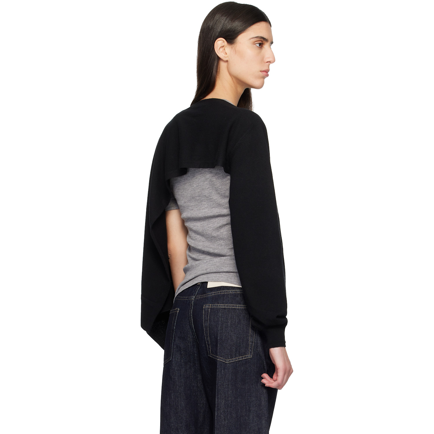  Jil Sander Black Cape One Sleeve Sweater 