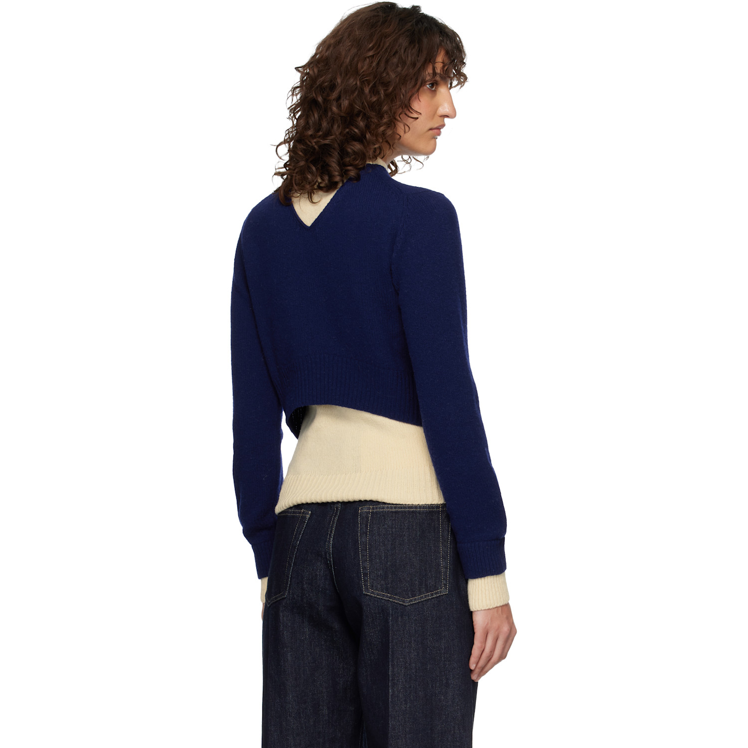 Jil Sander Blue & Off-white Wool Mock-neck Sweater 