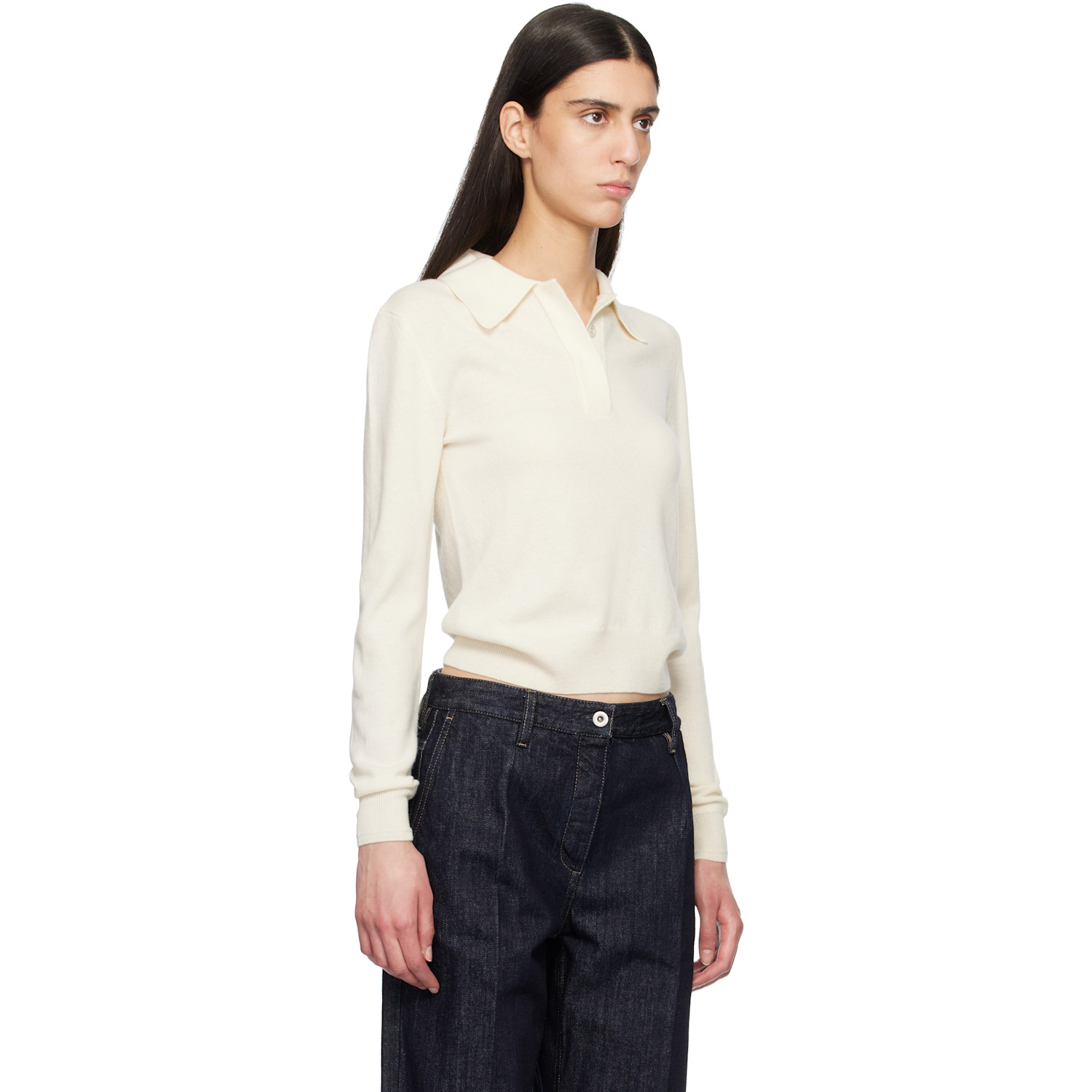  Jil Sander Off-white Wool Long Sleeve Polo 