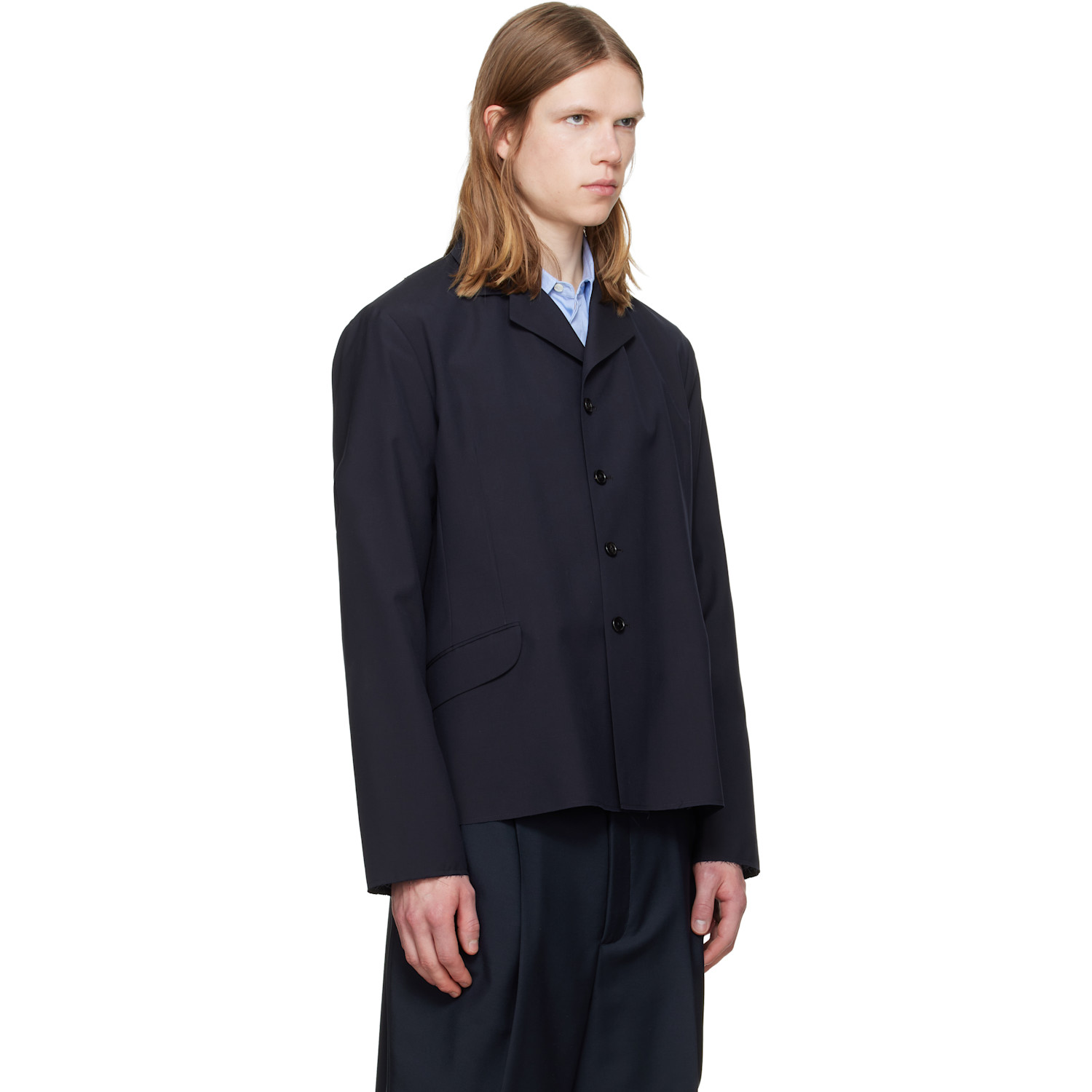  Jil Sander Navy Wool Poplin Blazer 