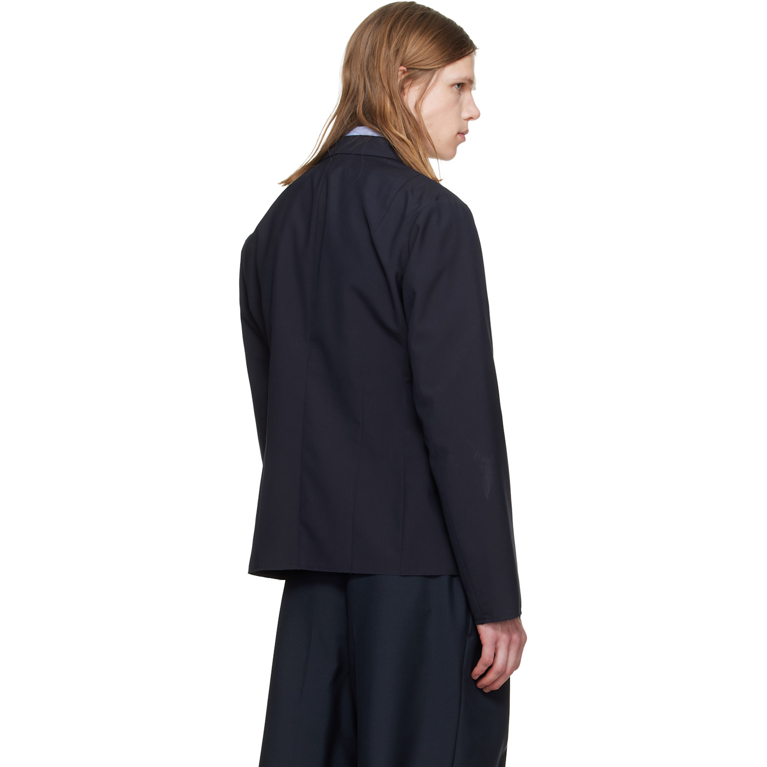 Jil Sander Navy Wool Poplin Blazer 