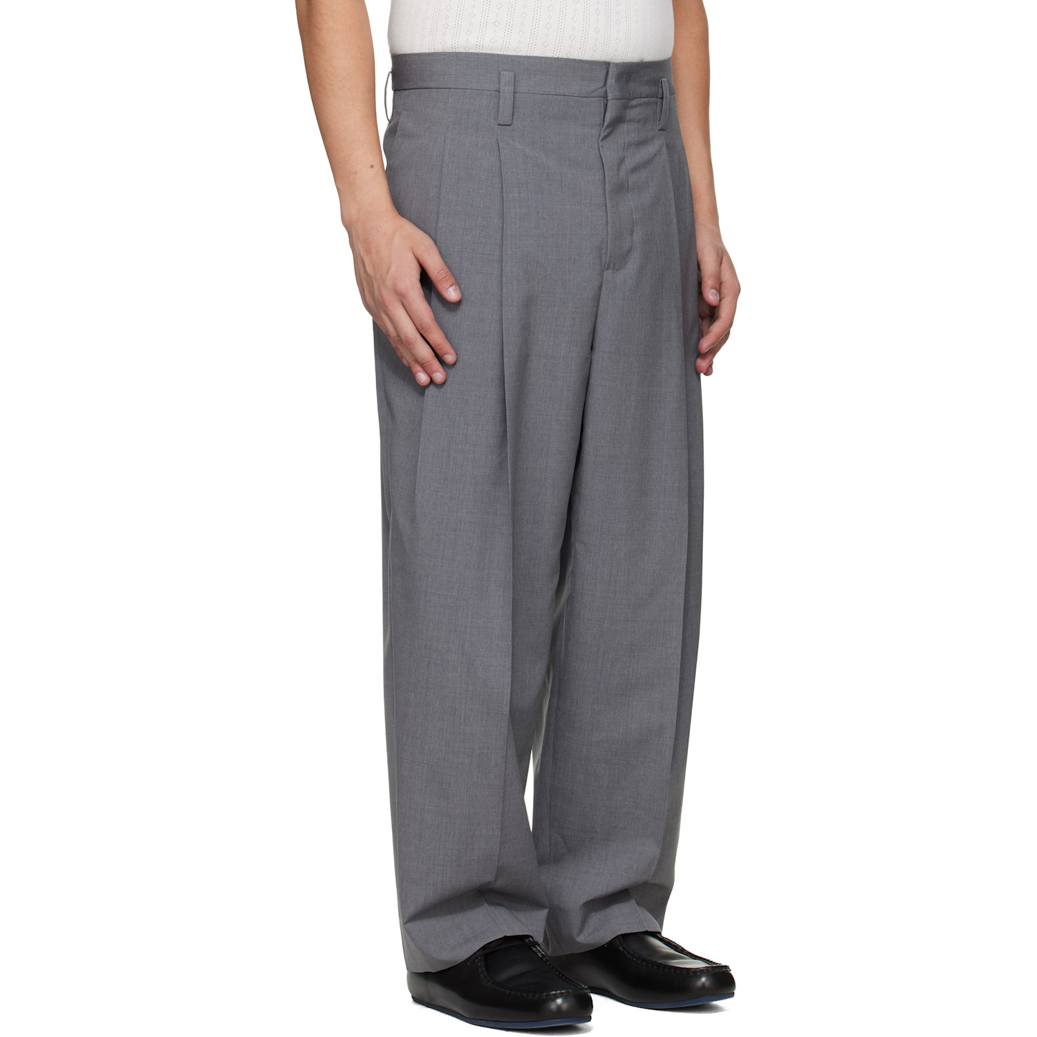 Jil Sander Gray Pleated Virgin Wool Trousers 