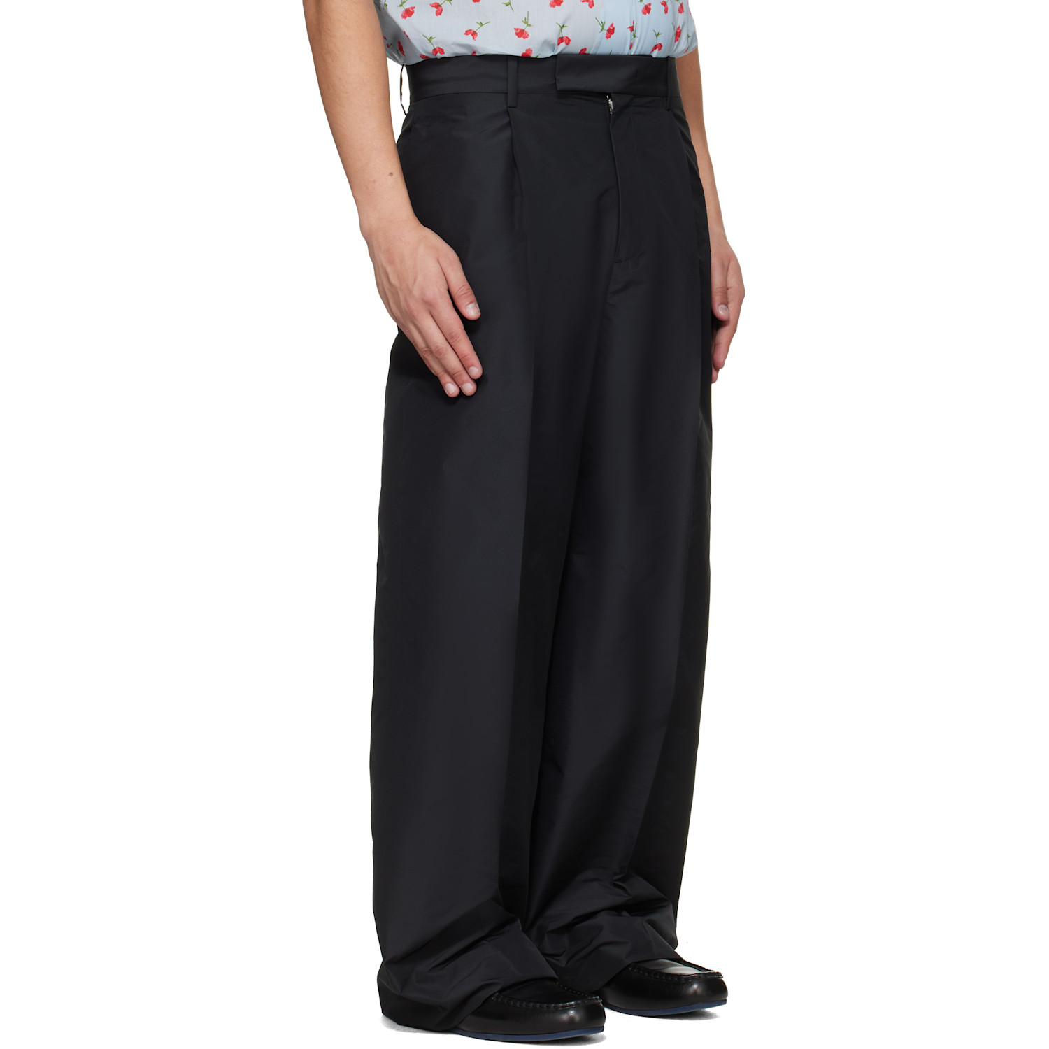  Jil Sander Black Pleated Taffeta Trousers 