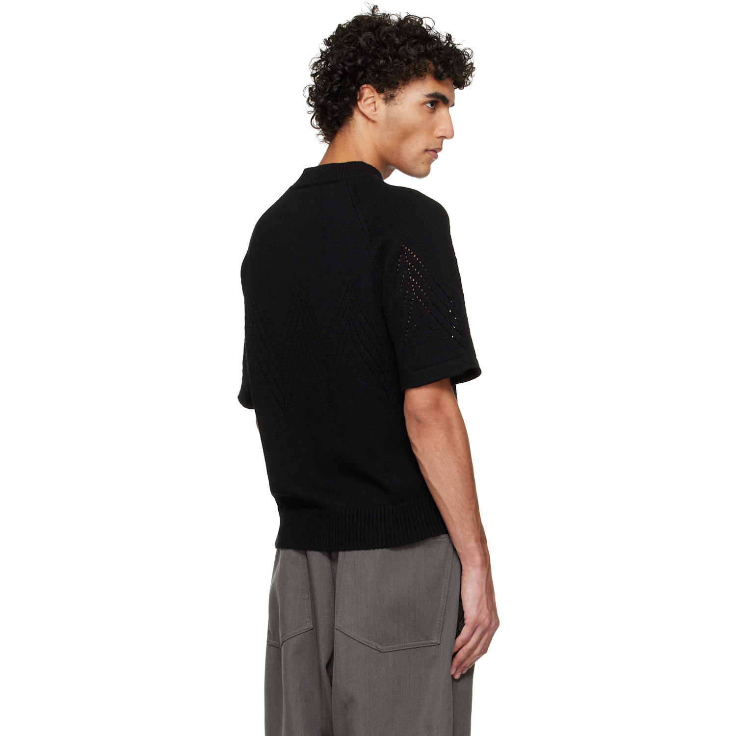  Jil Sander Black Pointelle Short Sleeve Sweater 