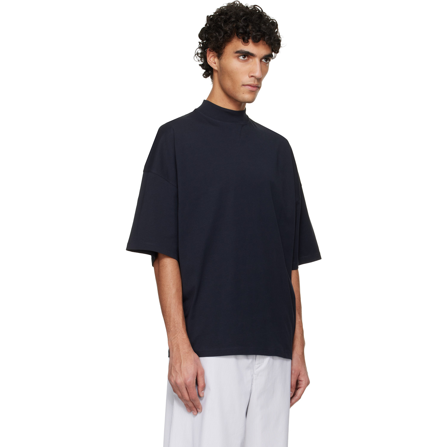  Jil Sander Navy Cotton Mock-neck T-shirt 