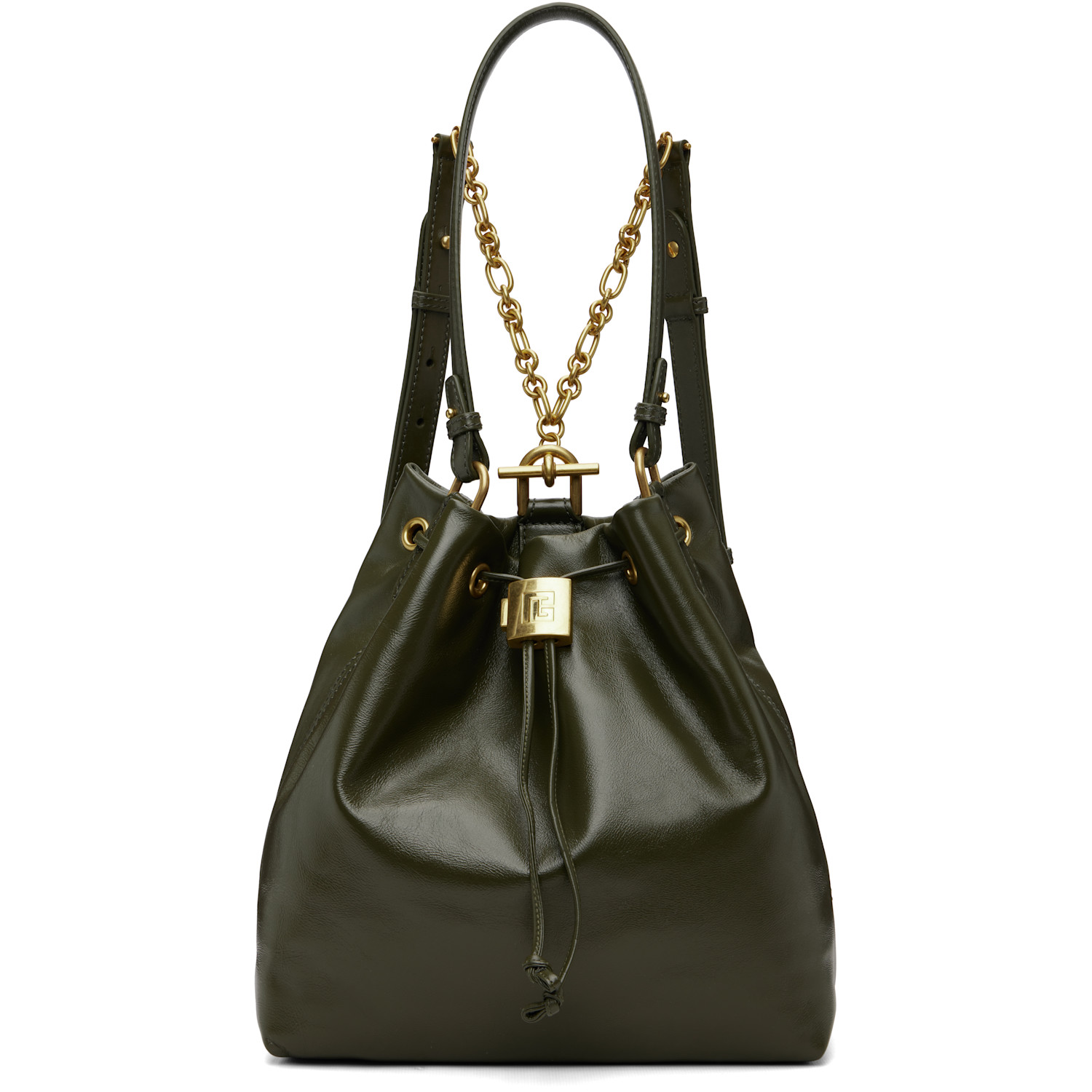 Balmain Green Pulse Calfskin Leather Backpack