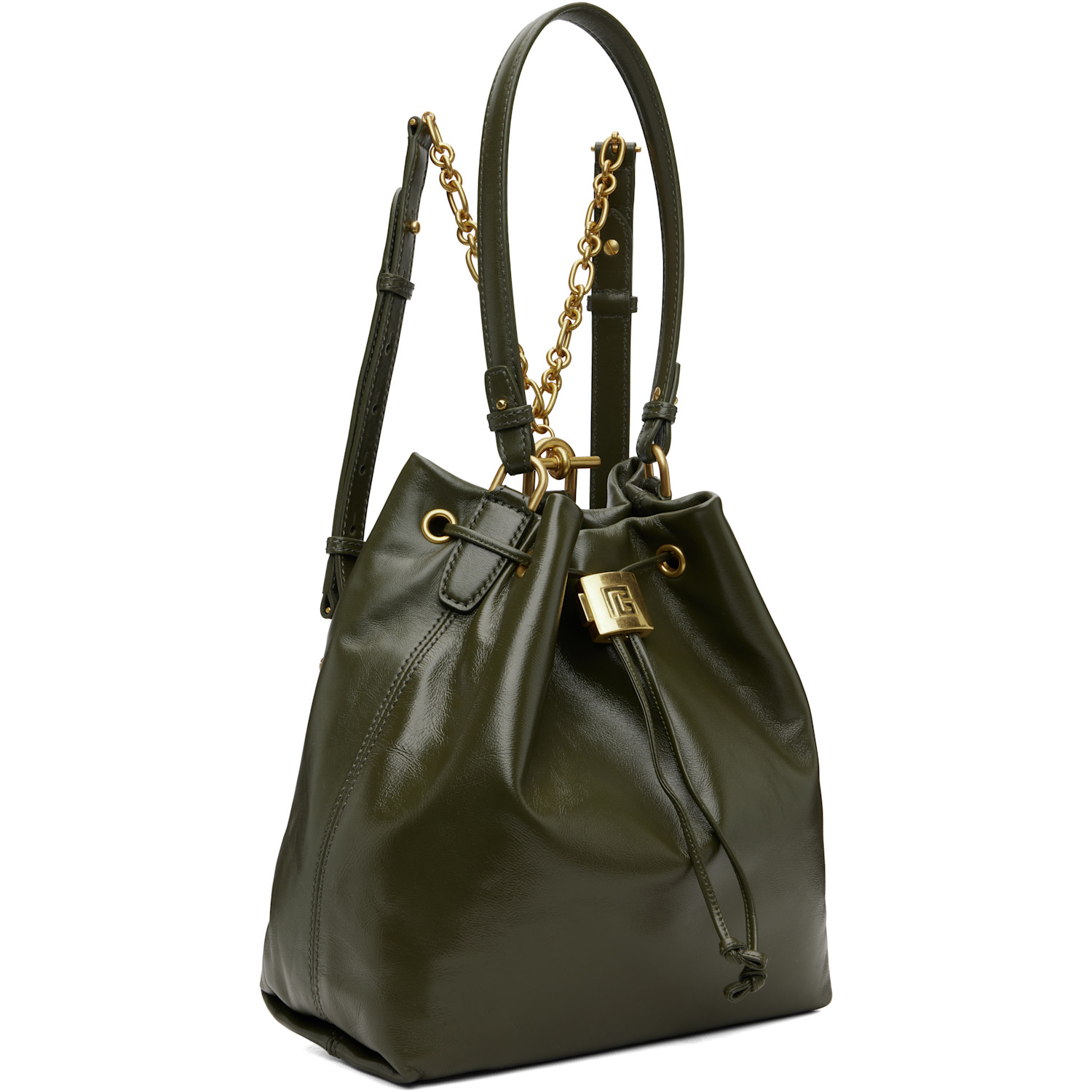  Balmain Green Pulse Calfskin Leather Backpack 