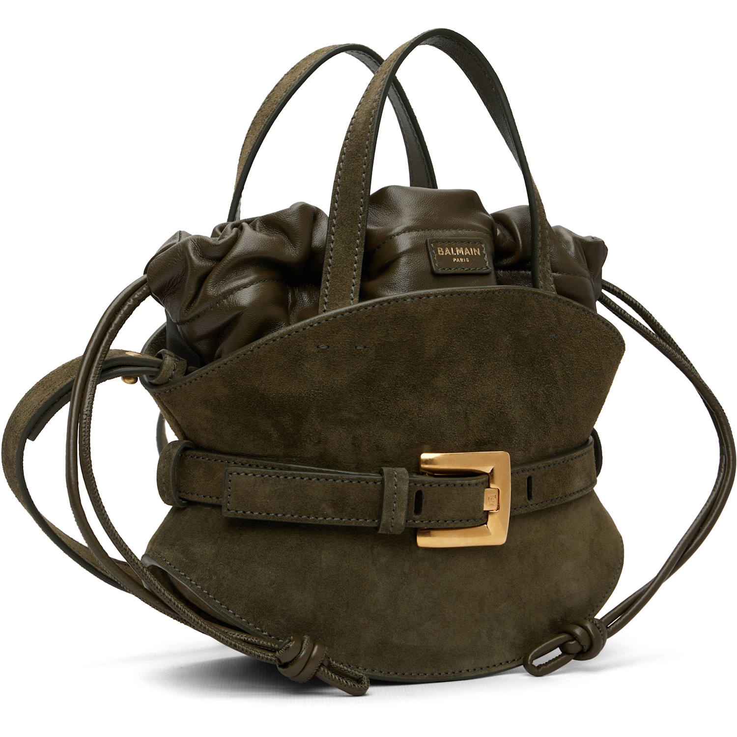  Balmain Khaki Shuffle Mini Suede Bag 