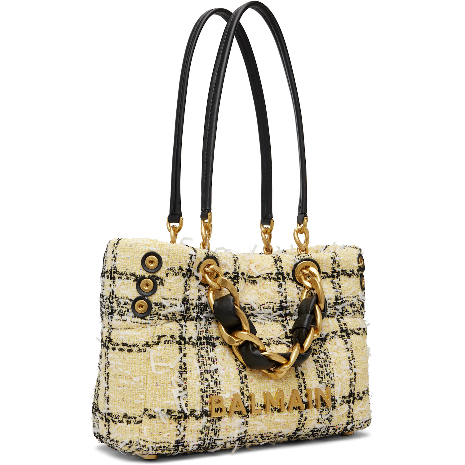  Balmain Yellow Plaid Tweed 1945 Tote 