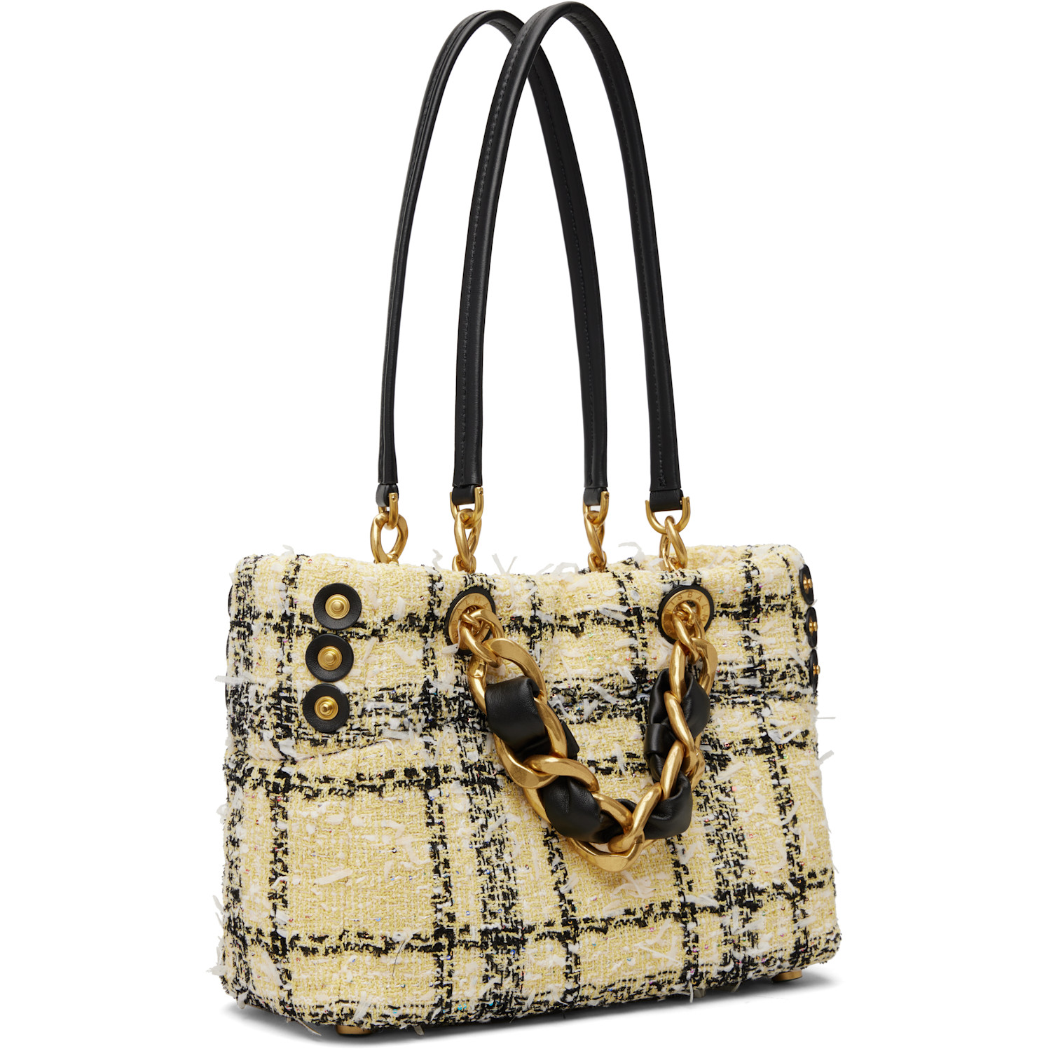  Balmain Yellow Plaid Tweed 1945 Tote 