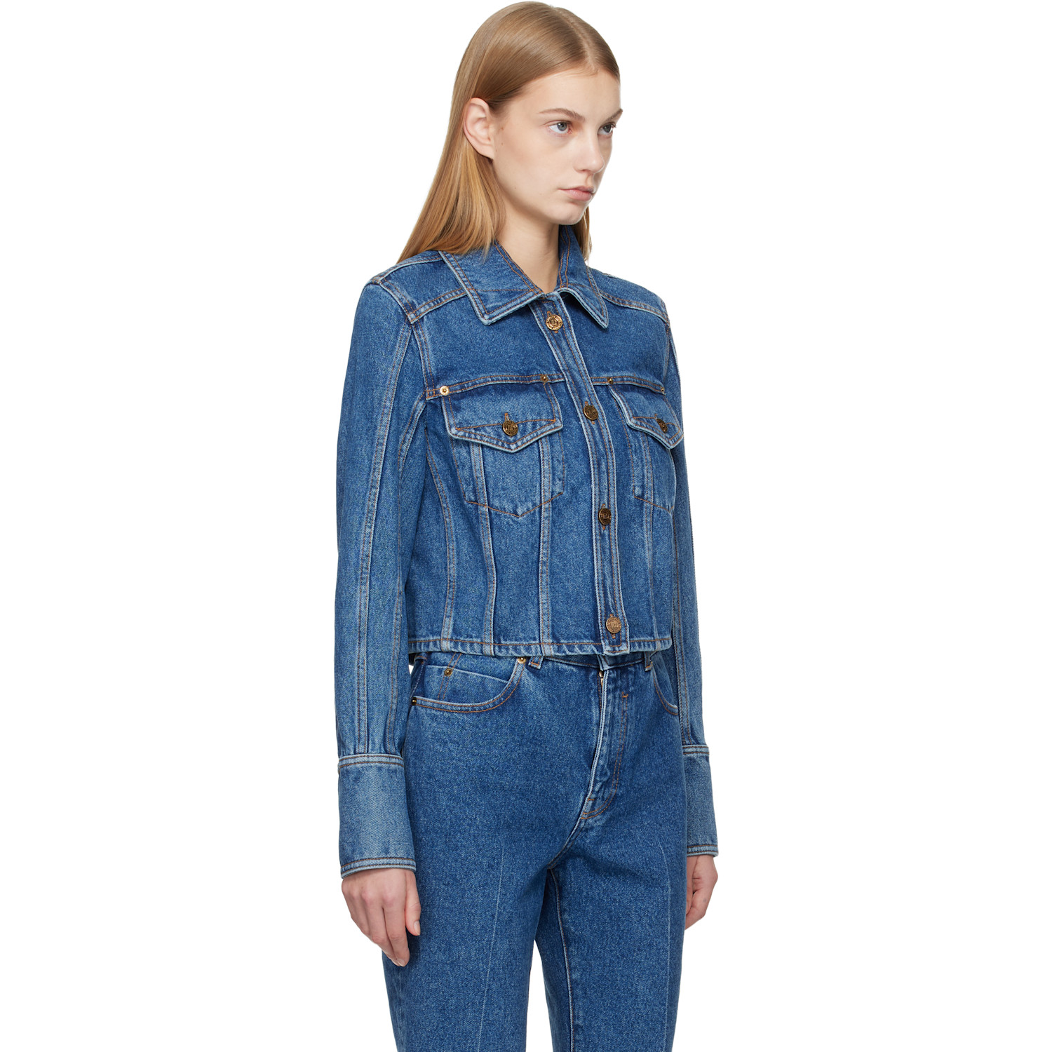  Balmain Blue Cropped Faded Denim Jacket 
