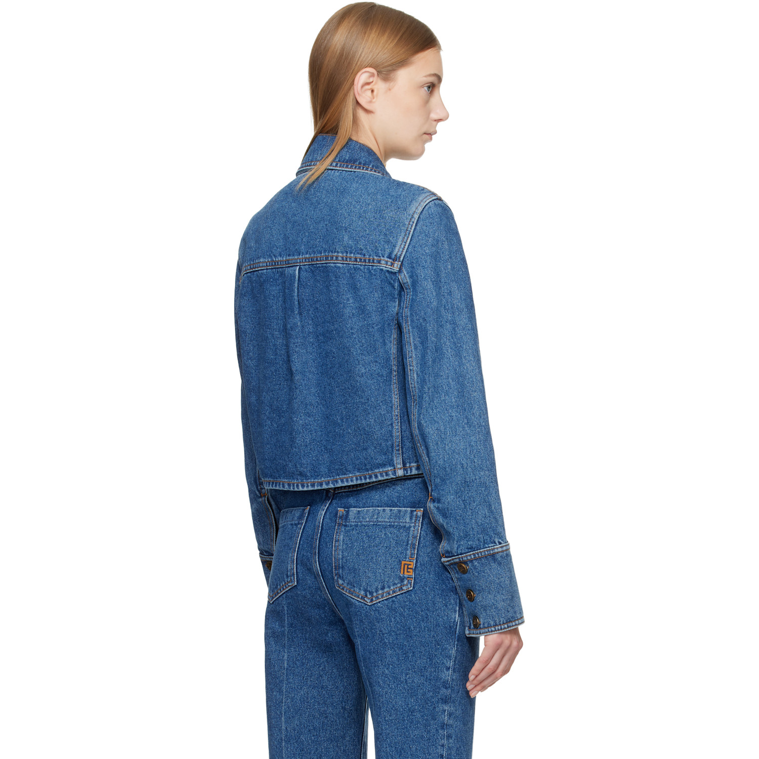  Balmain Blue Cropped Faded Denim Jacket 