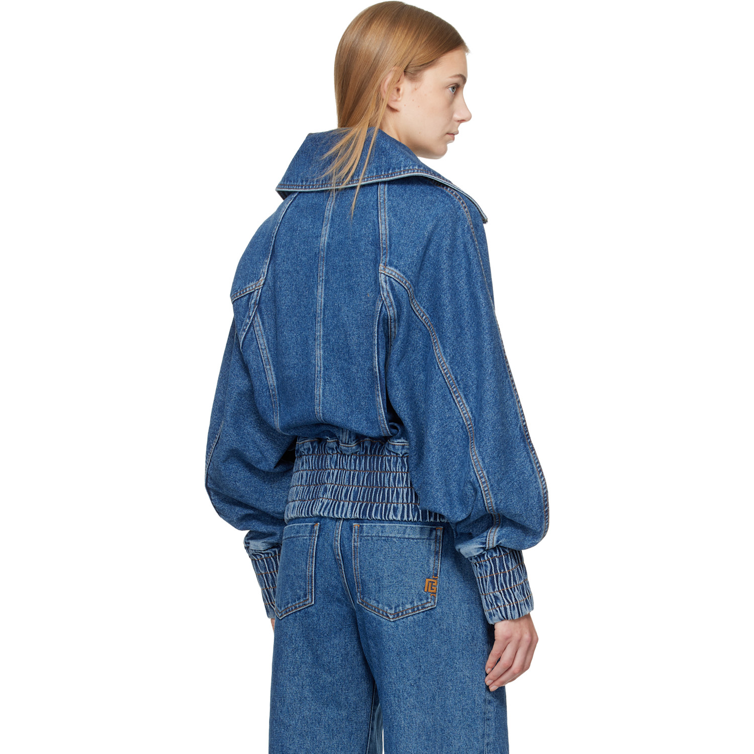 Balmain Blue Zipped Denim Bomber Jacket 
