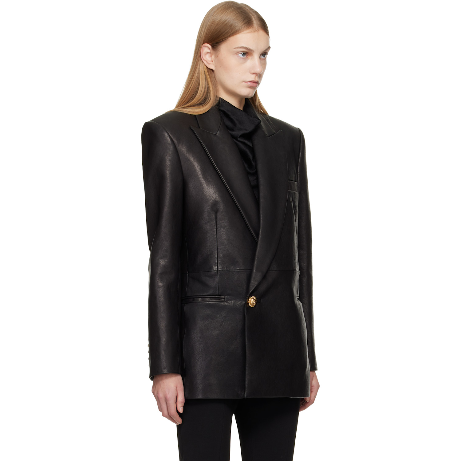  Balmain Black Tailored Lambskin Long Blazer 