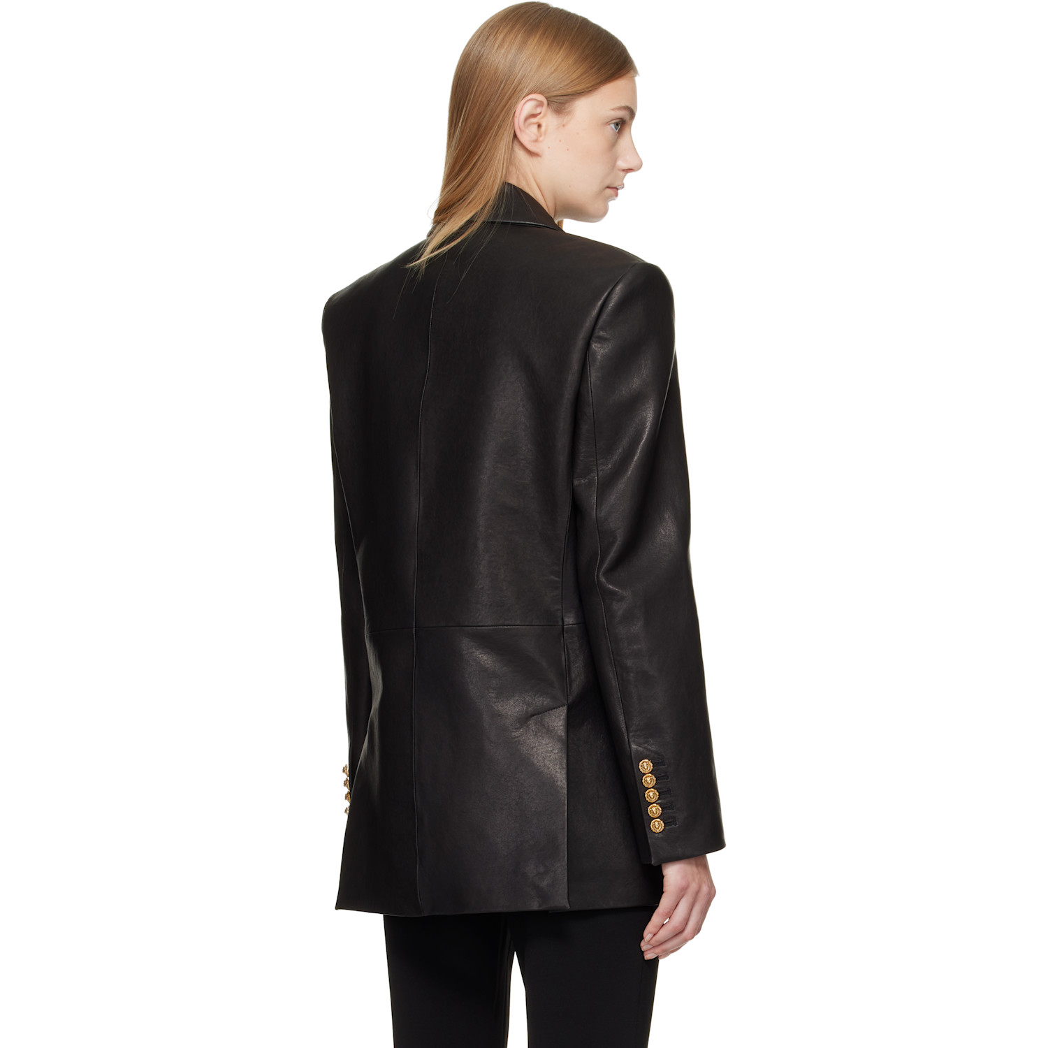  Balmain Black Tailored Lambskin Long Blazer 