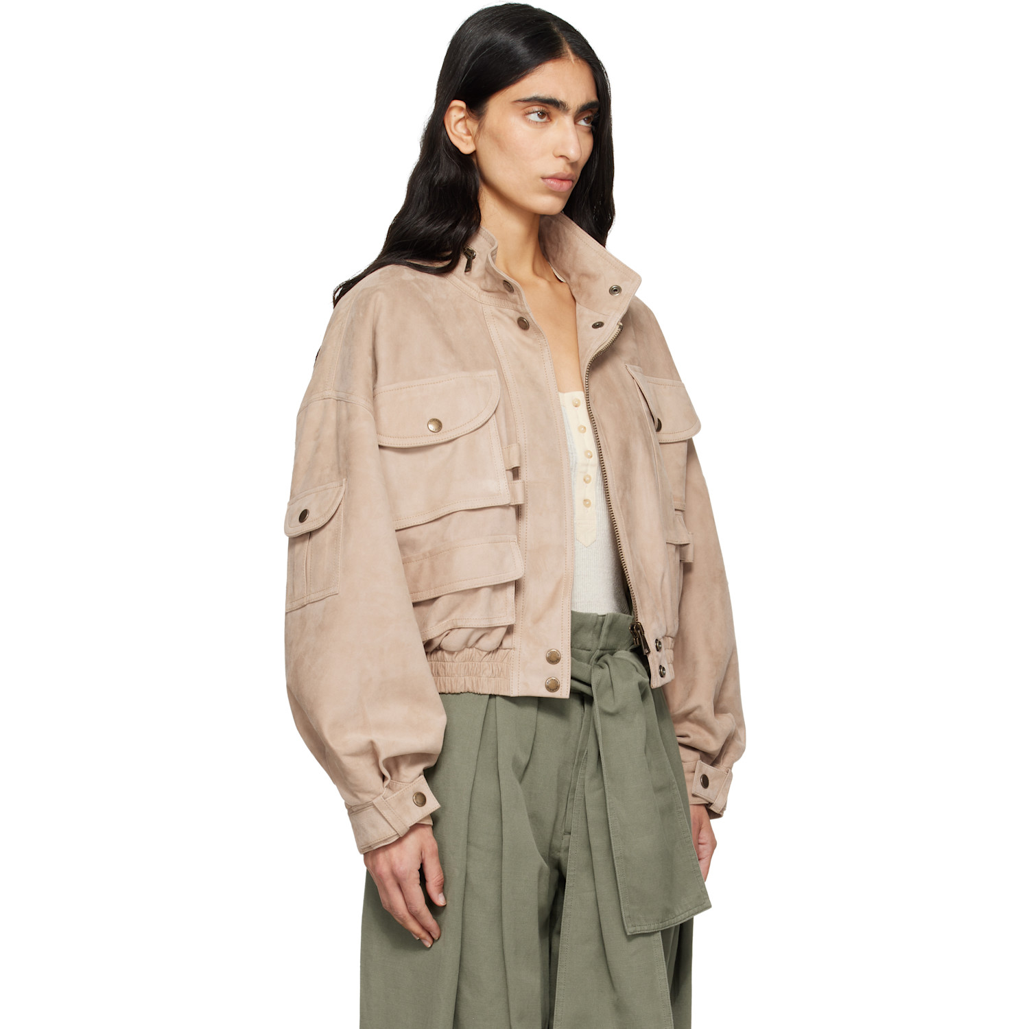  Balmain Beige Suede Bomber Jacket 
