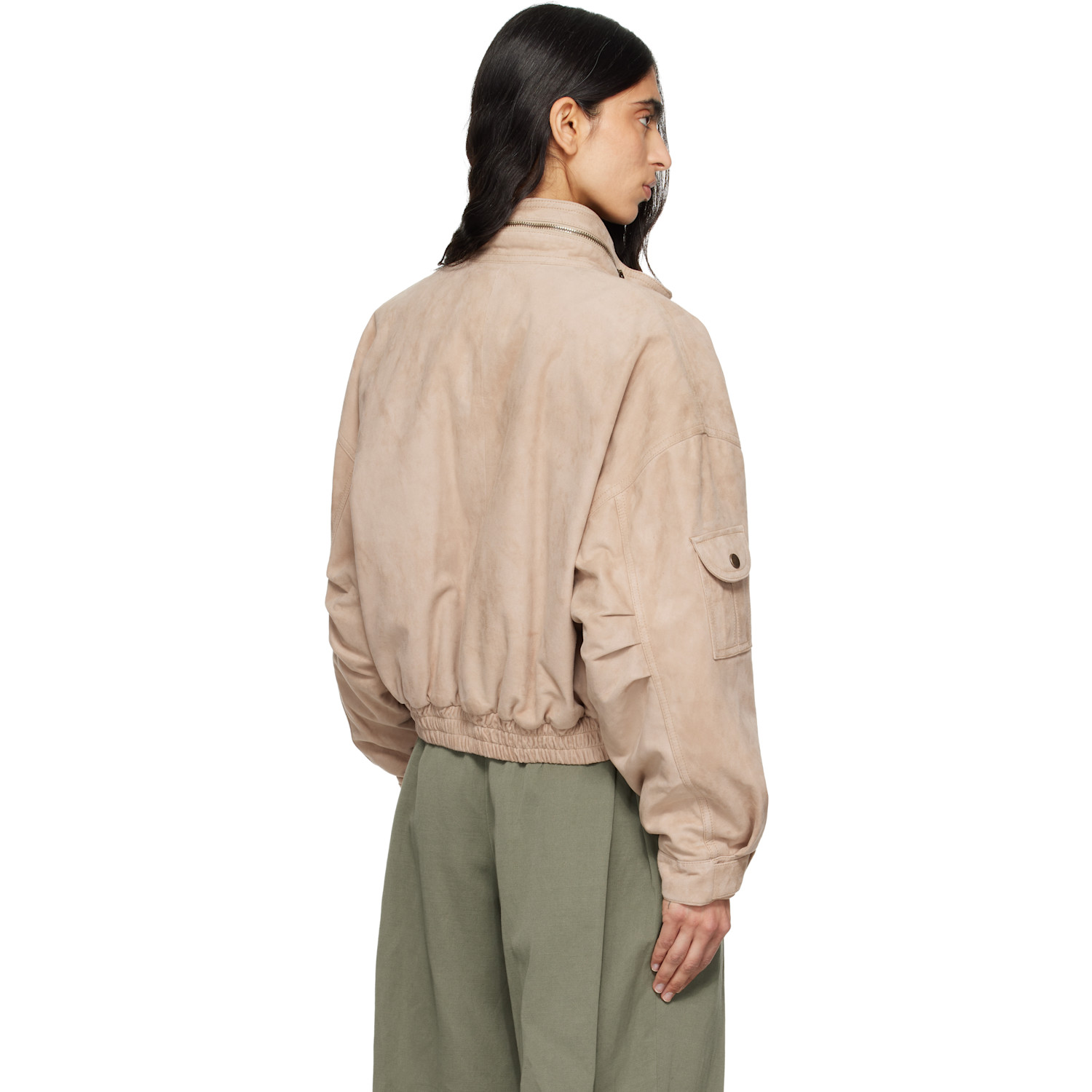  Balmain Beige Suede Bomber Jacket 