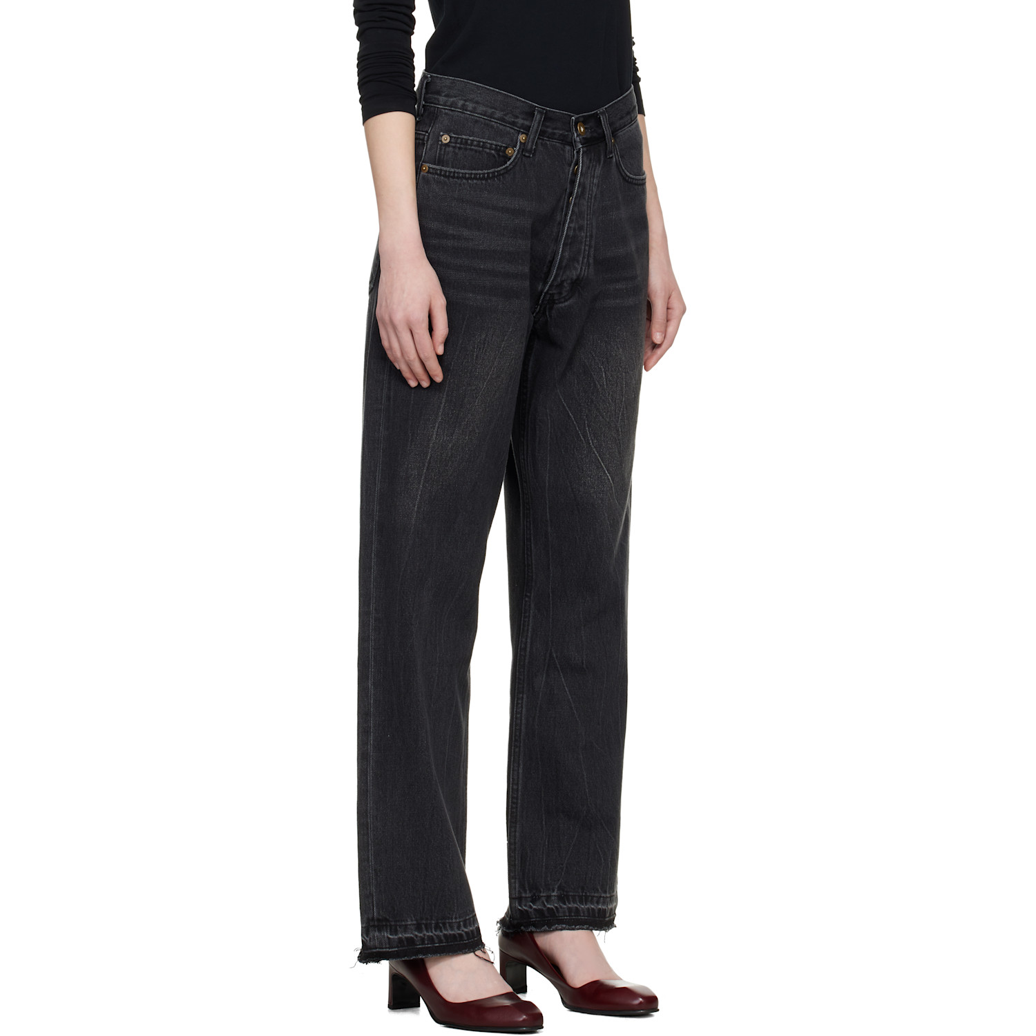 Tonywack Black Frayed Hem Loose Straight Denim Jeans 