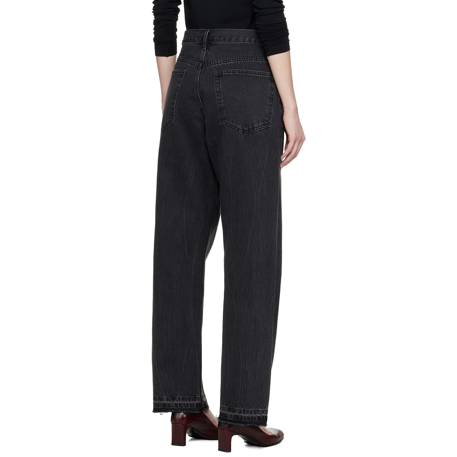  Tonywack Black Frayed Hem Loose Straight Denim Jeans 
