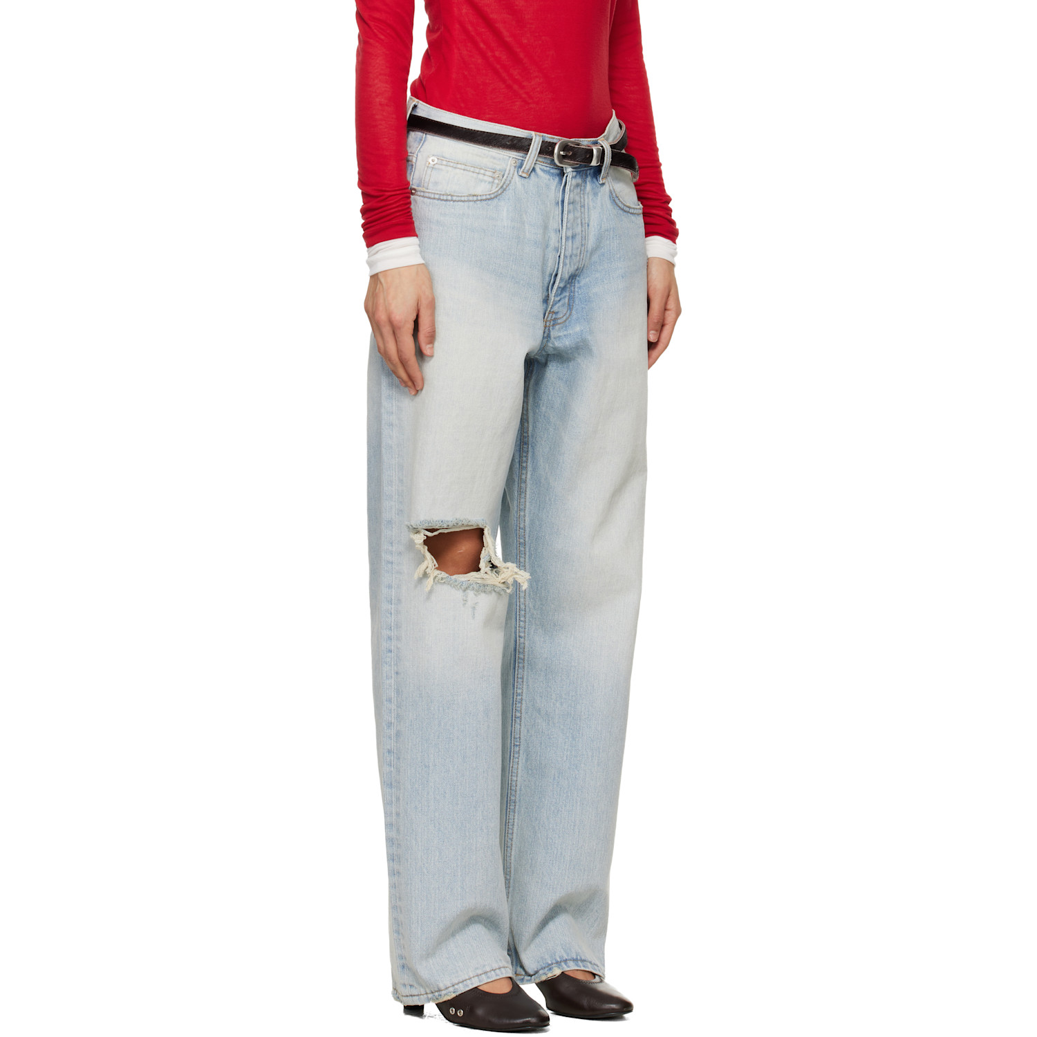  Tonywack Blue Distressed Loose Straight Jeans 