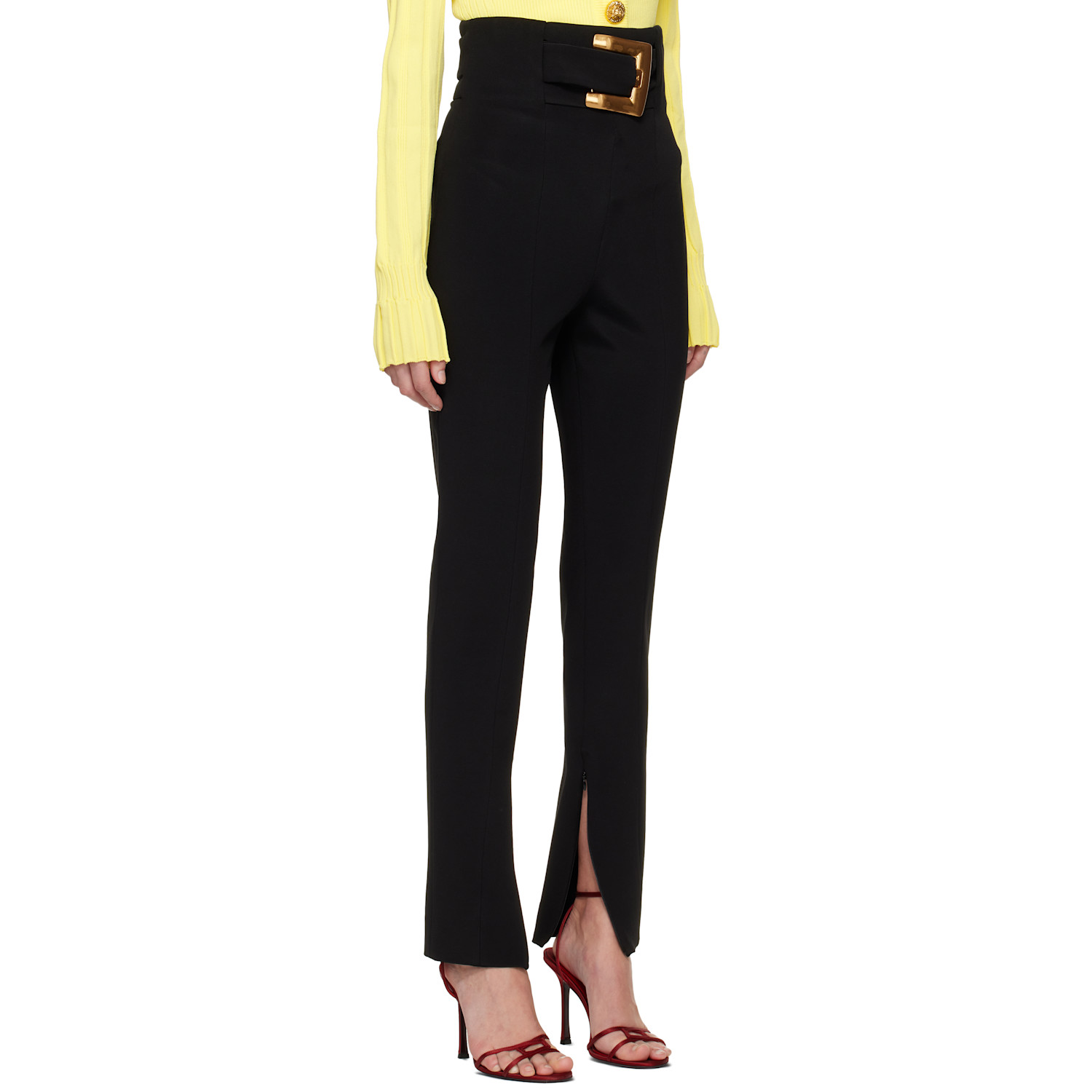  Balmain Black Stretch Belt Trousers 