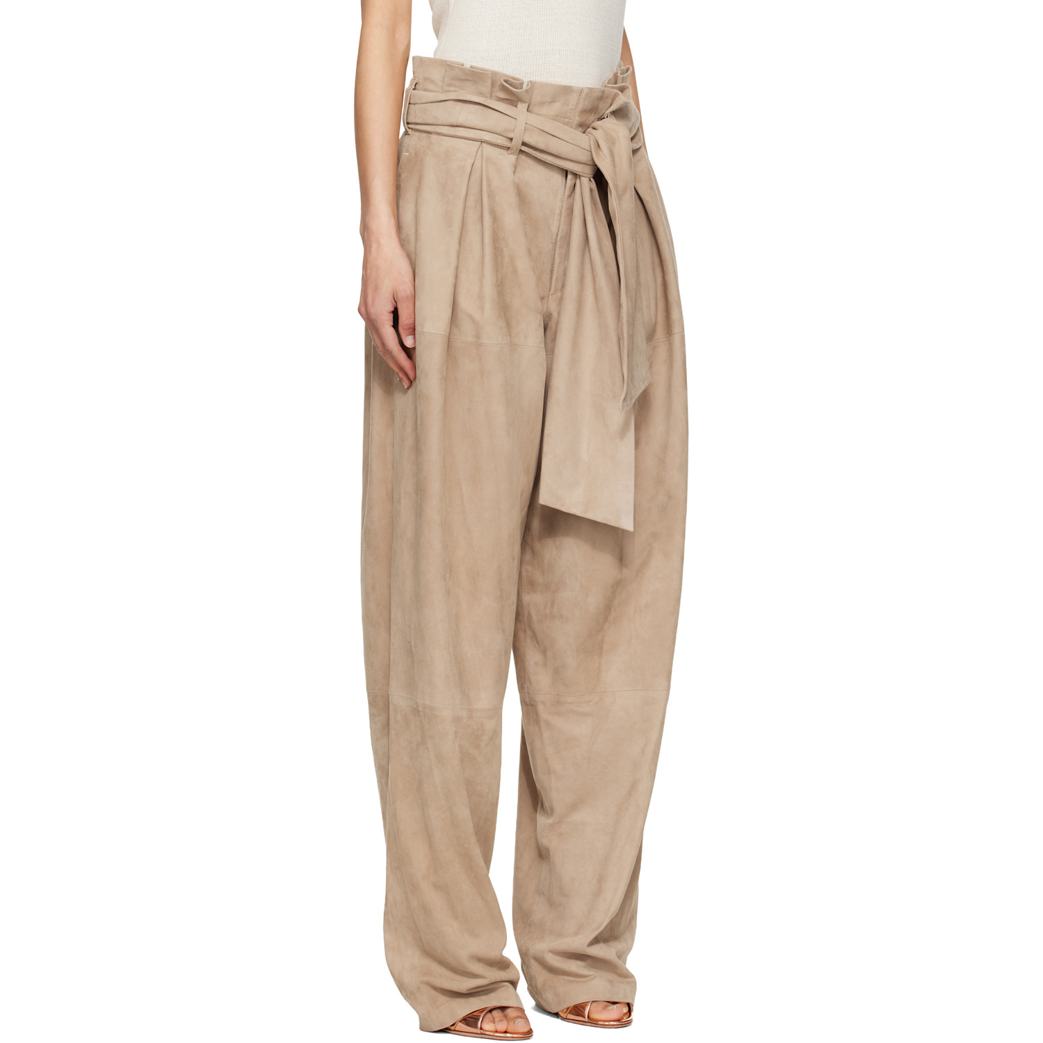  Balmain Beige Suede High-waisted Trousers 