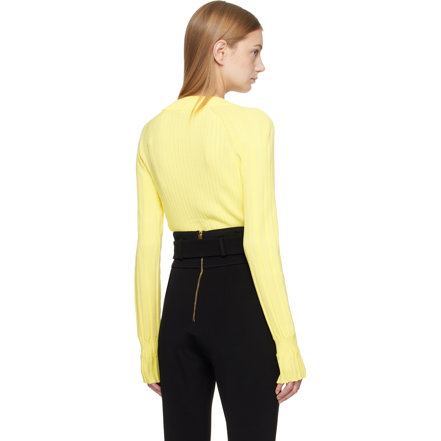  Balmain Yellow Buttoned V-neck Light Knit Cardigan 