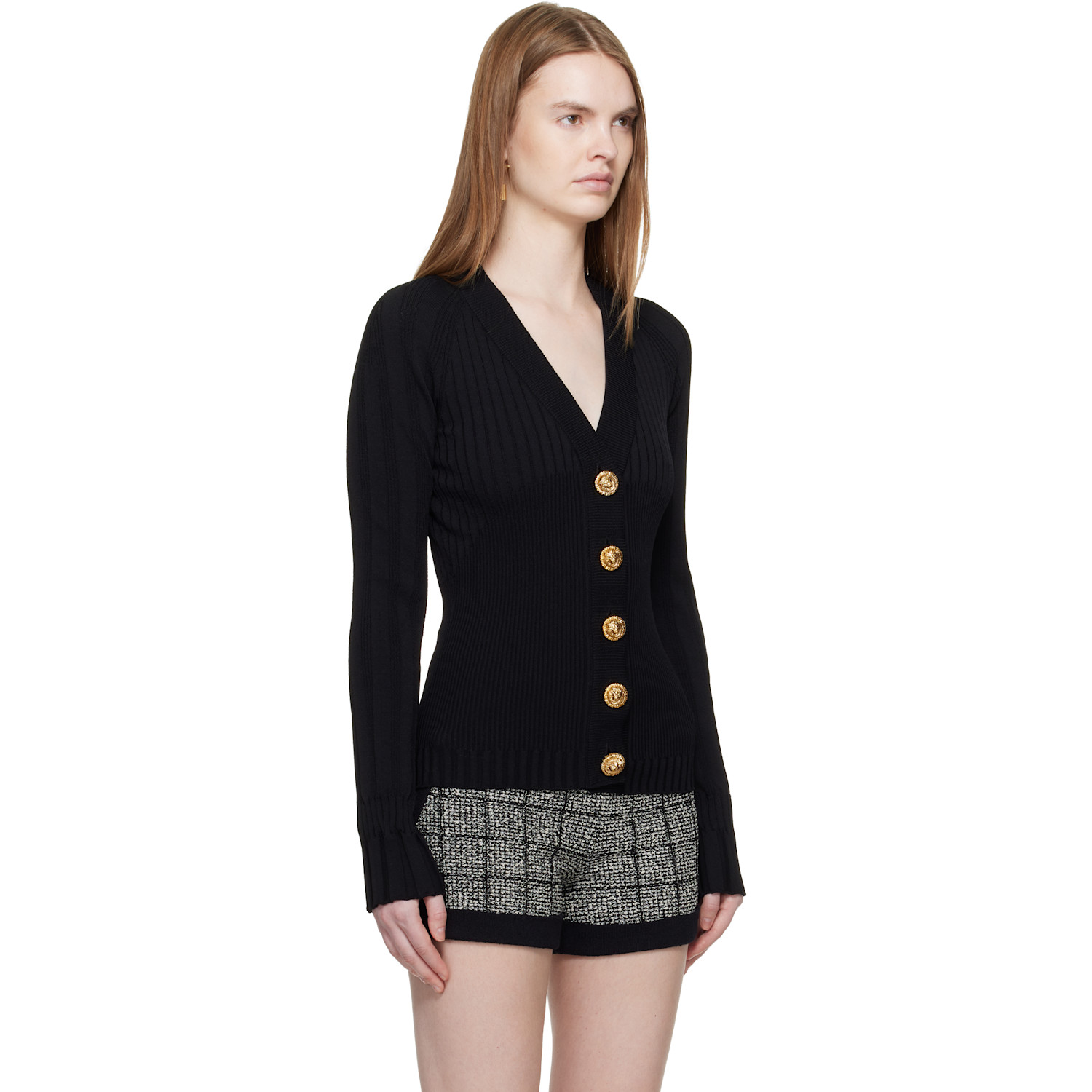  Balmain Black Buttoned V-neck Light Knit Cardigan 