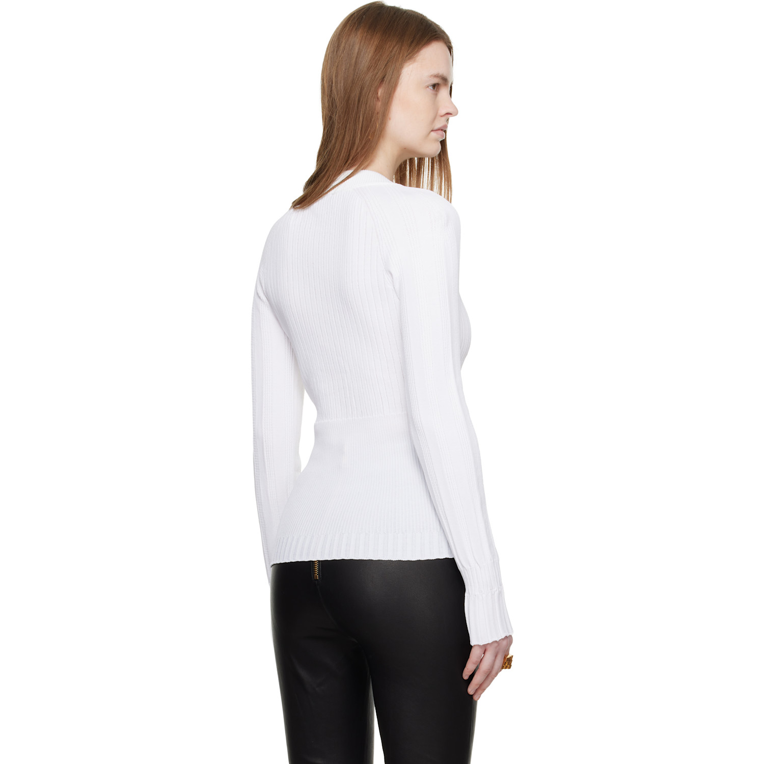  Balmain White Buttoned V-neck Light Knit Cardigan 