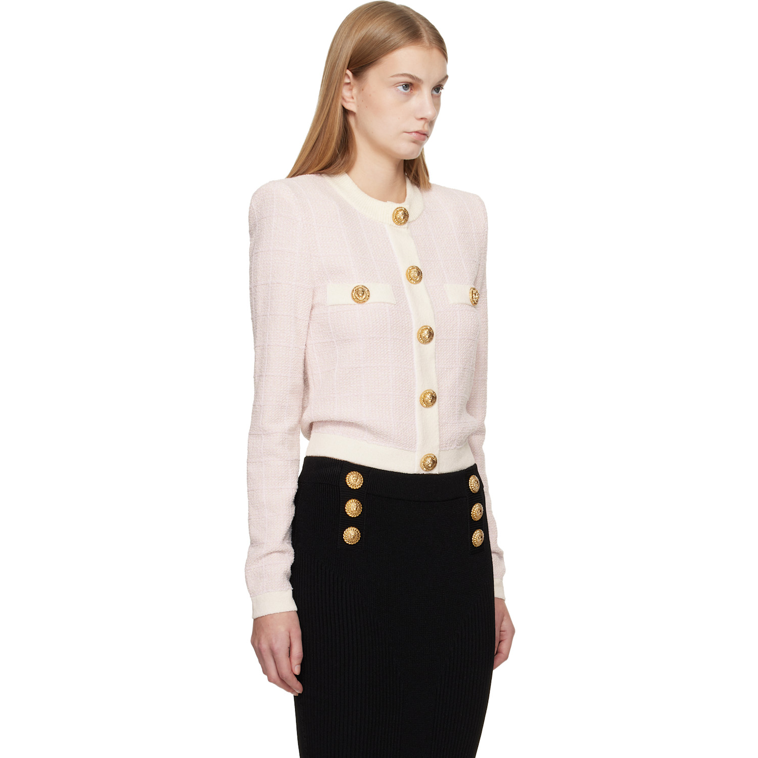 Balmain Pink Light Tweed Cardigan 